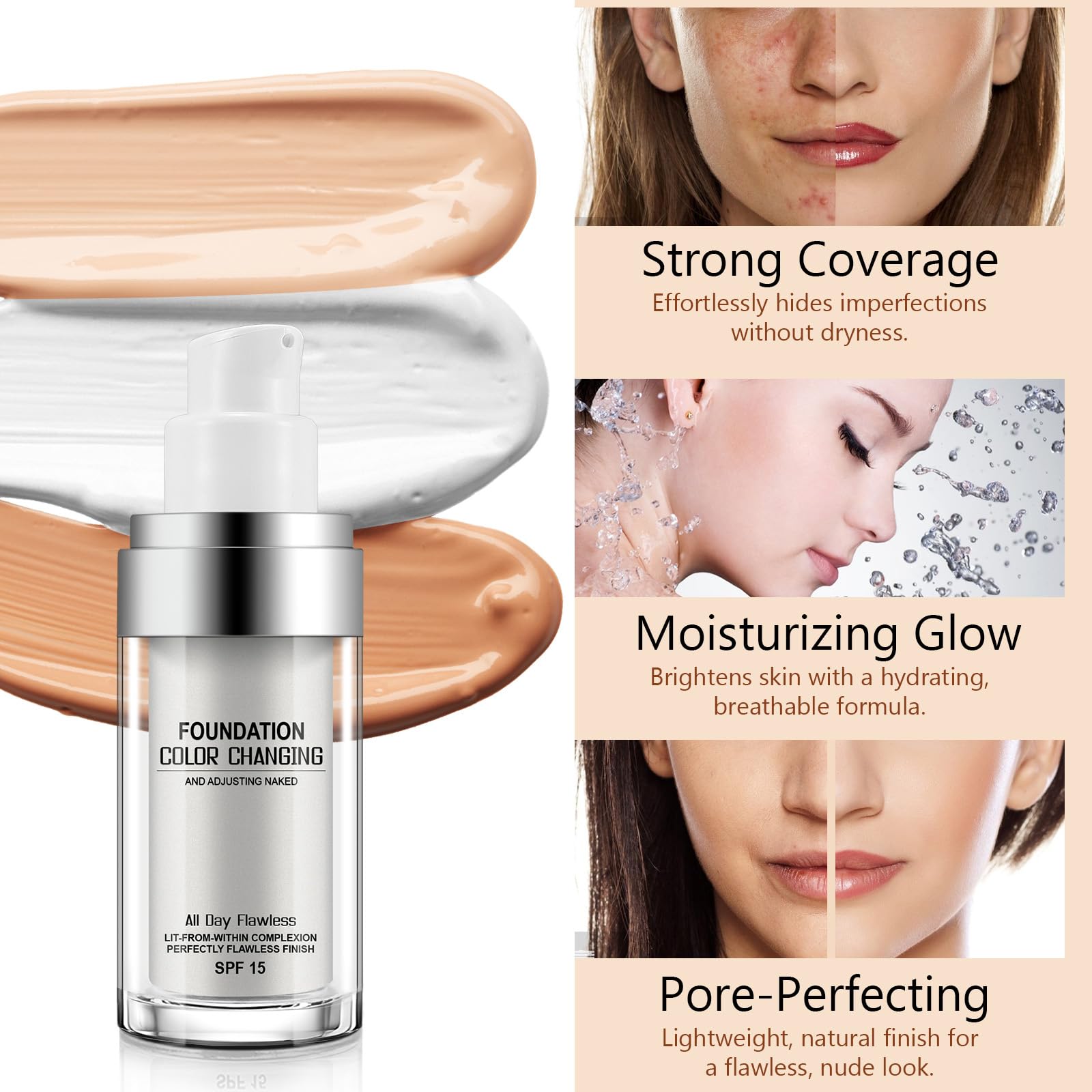 Sefudun Concealer Cover Cream – Colour-Changing Foundation with SPF 50