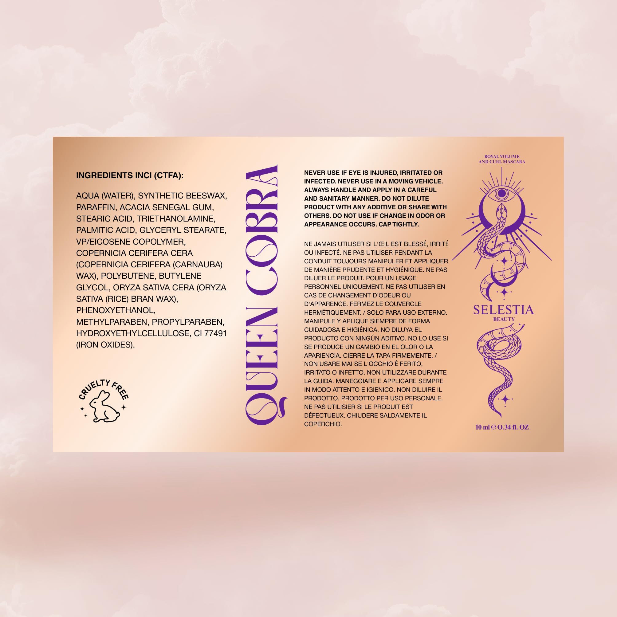 SELESTIA BEAUTY Queen Cobra Mascara – Volume, Curl & Length – Made in Italy – 0.34 fl oz