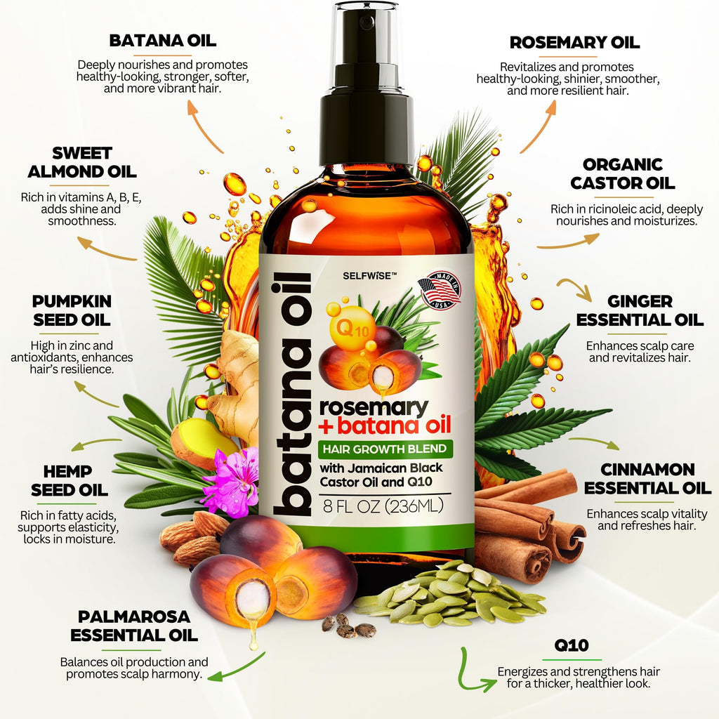 SELFWISE Batana Oil with Rosemary & Castor — Organic Hair Nourishing Oil, 8oz