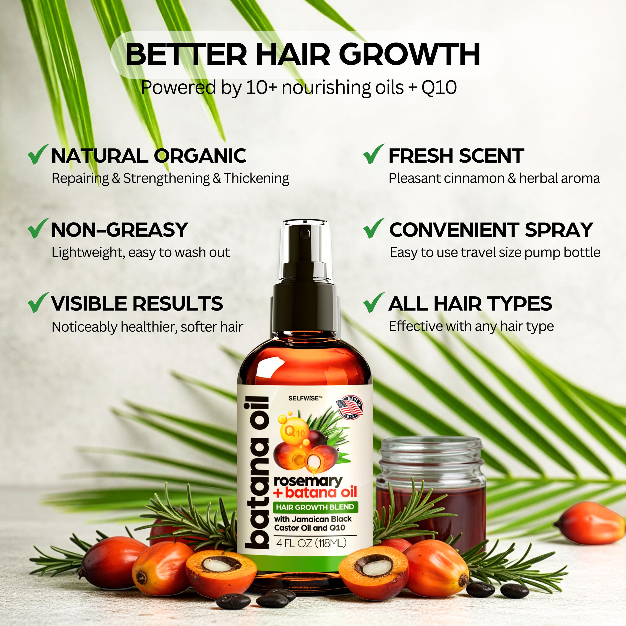 SELFWISE Batana Oil for Hair Growth – Organic Rosemary Castor Blend, 4oz