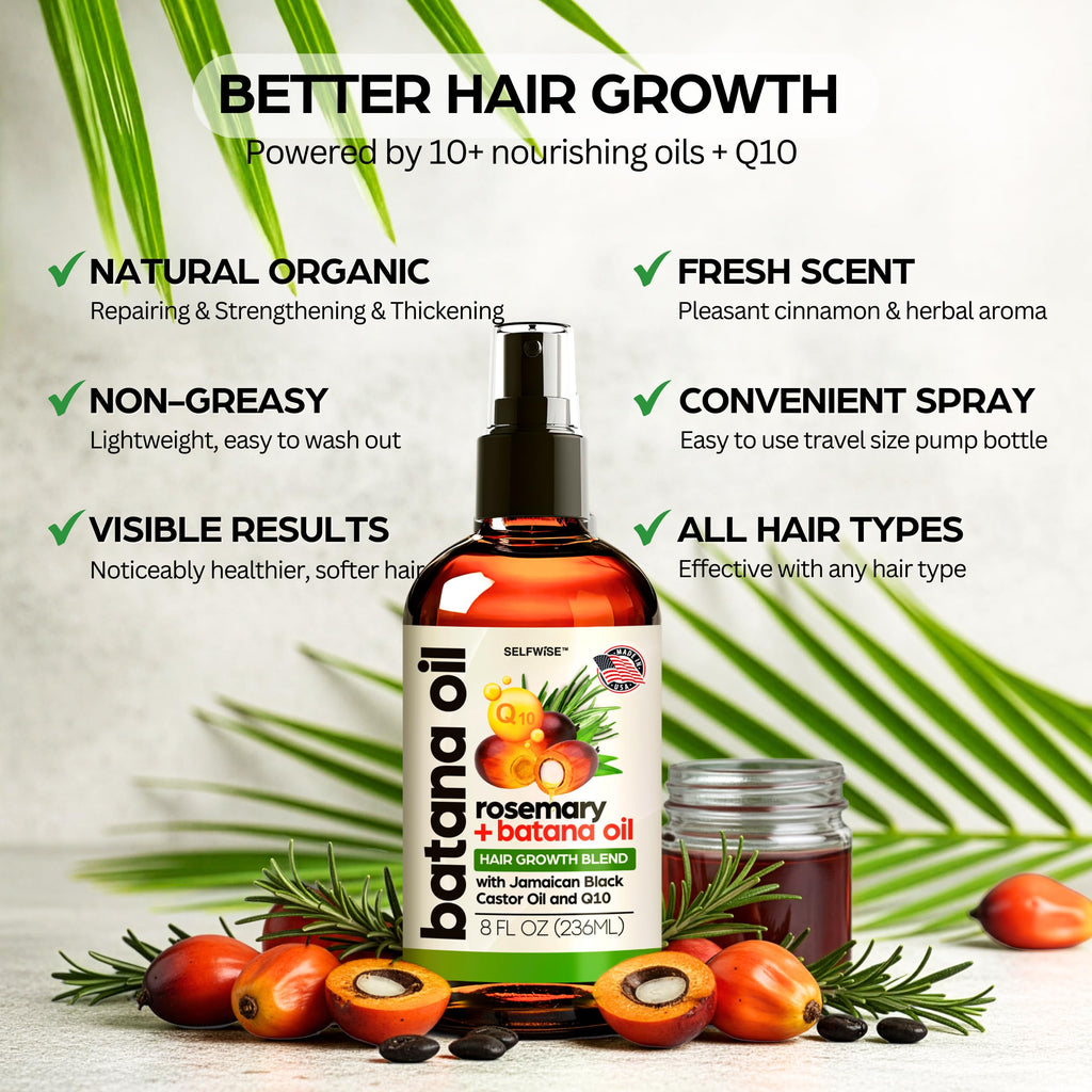 SELFWISE Batana Oil with Rosemary & Castor — Organic Hair Nourishing Oil, 8oz