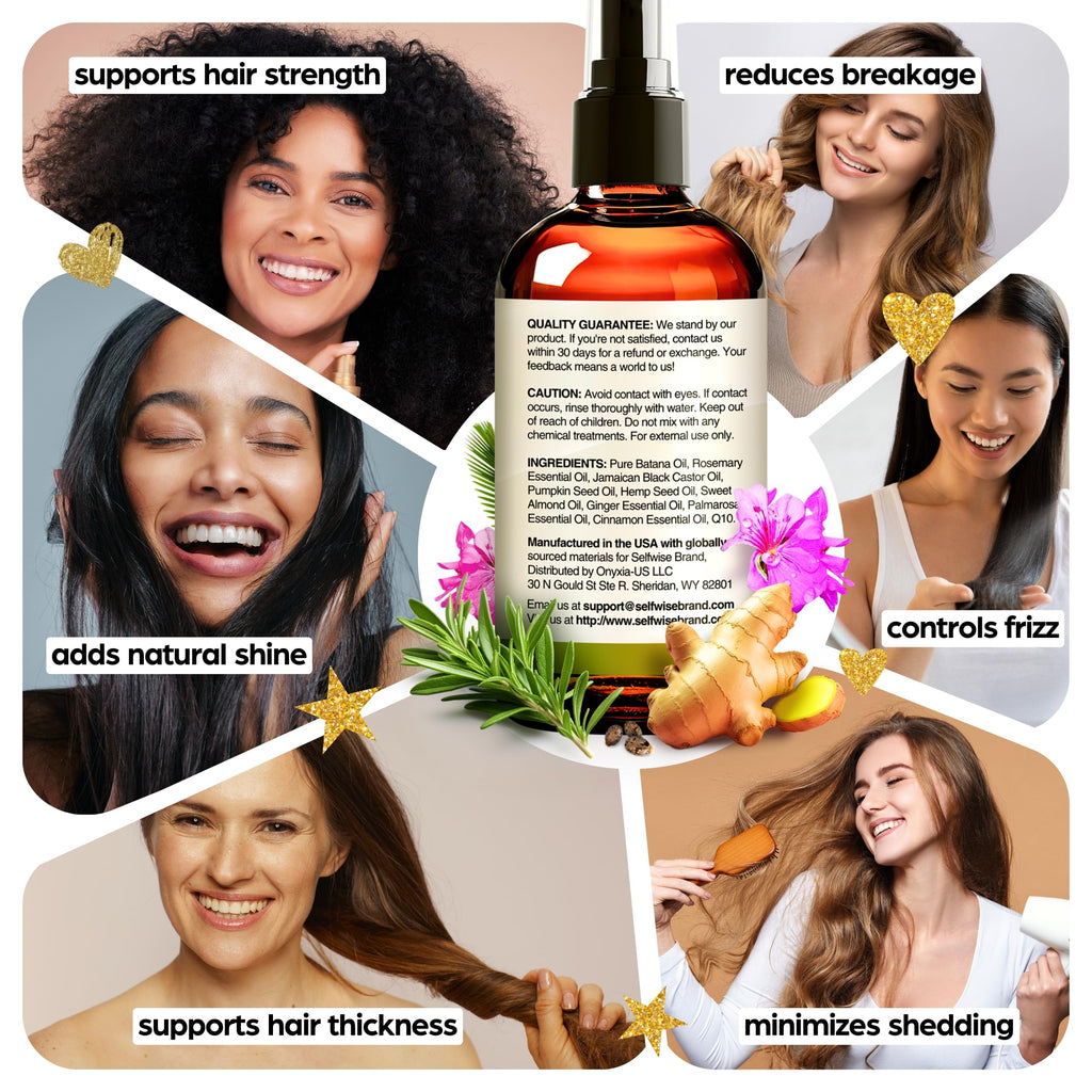 SELFWISE Batana Oil with Rosemary & Castor — Organic Hair Nourishing Oil, 8oz