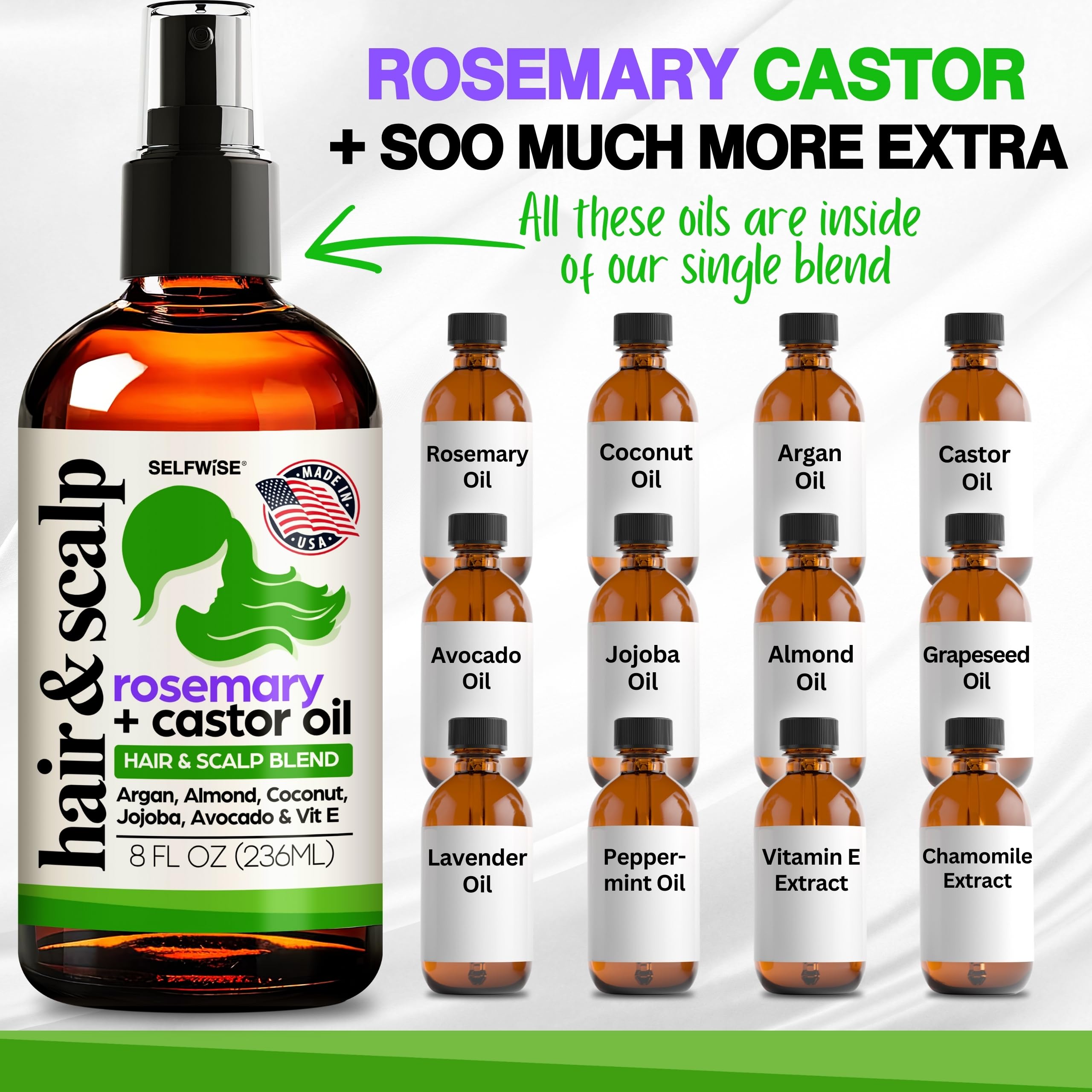 SELFWISE Organic Rosemary Oil for Hair Growth with 10-Oil Upgrade – 8oz