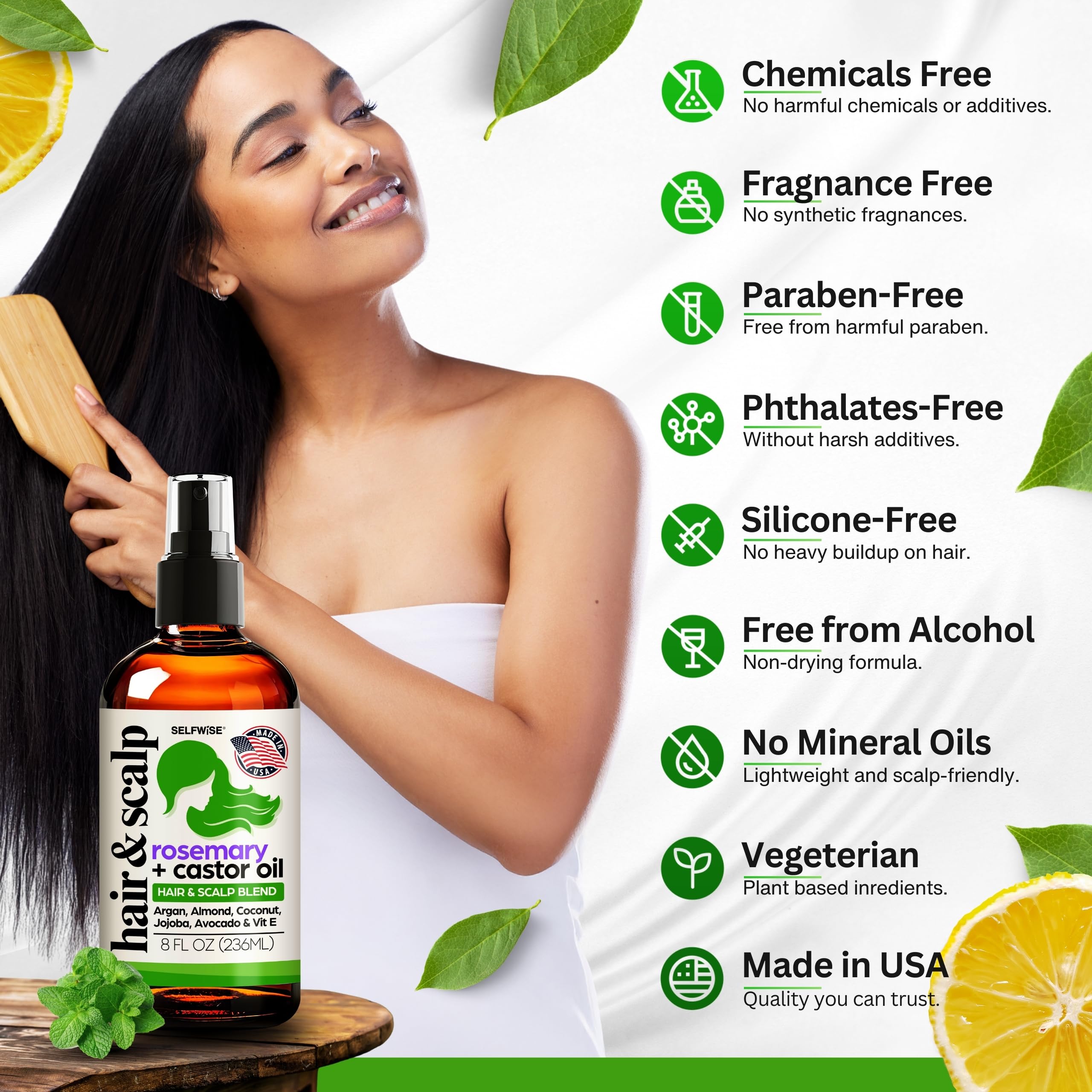 SELFWISE Organic Rosemary Oil for Hair Growth with 10-Oil Upgrade – 8oz