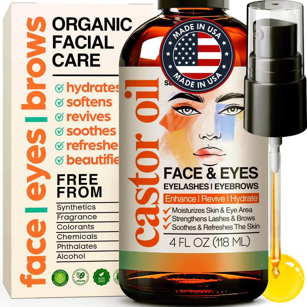 SELFWISE Organic Castor Oil – Face Moisturizer, Brow & Lash Conditioner, 4oz