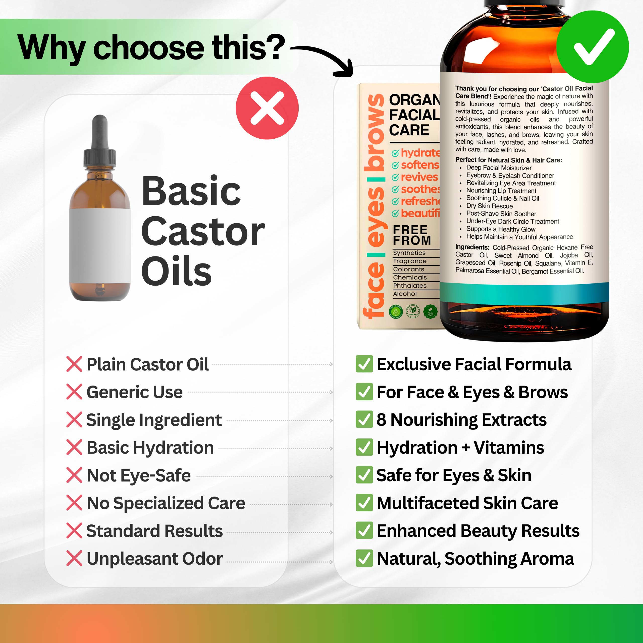 SELFWISE Organic Castor Oil – Face Moisturizer, Brow & Lash Conditioner, 4oz