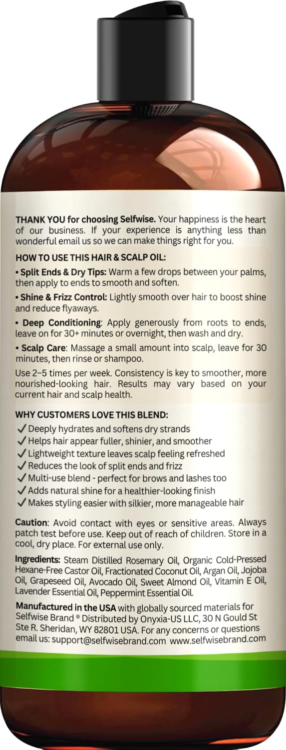 SELFWISE Organic Rosemary Oil for Hair Growth – 16oz (All Hair Types)