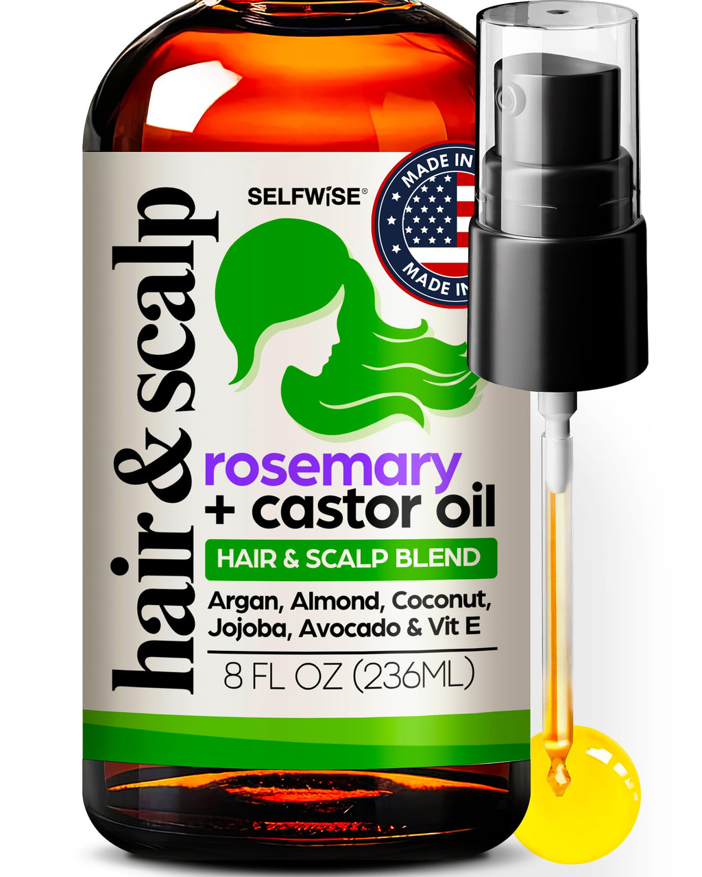 SELFWISE Organic Rosemary Oil for Hair Growth with 10-Oil Upgrade – 8oz