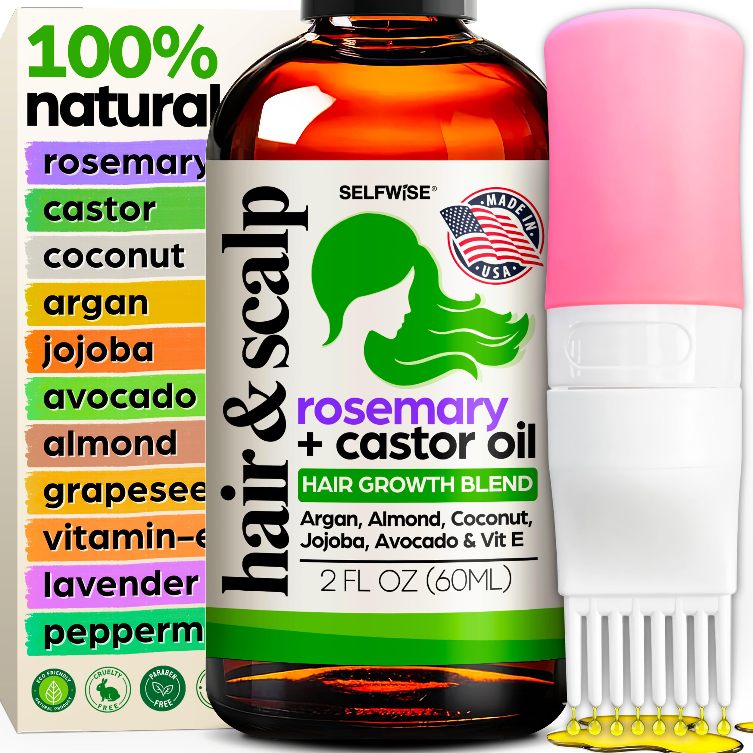 SELFWISE Organic Rosemary Hair Growth Oil with Applicator – 2oz