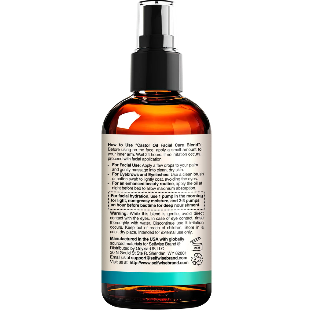 SELFWISE Organic Castor Oil – Face Moisturizer, Brow & Lash Conditioner, 4oz