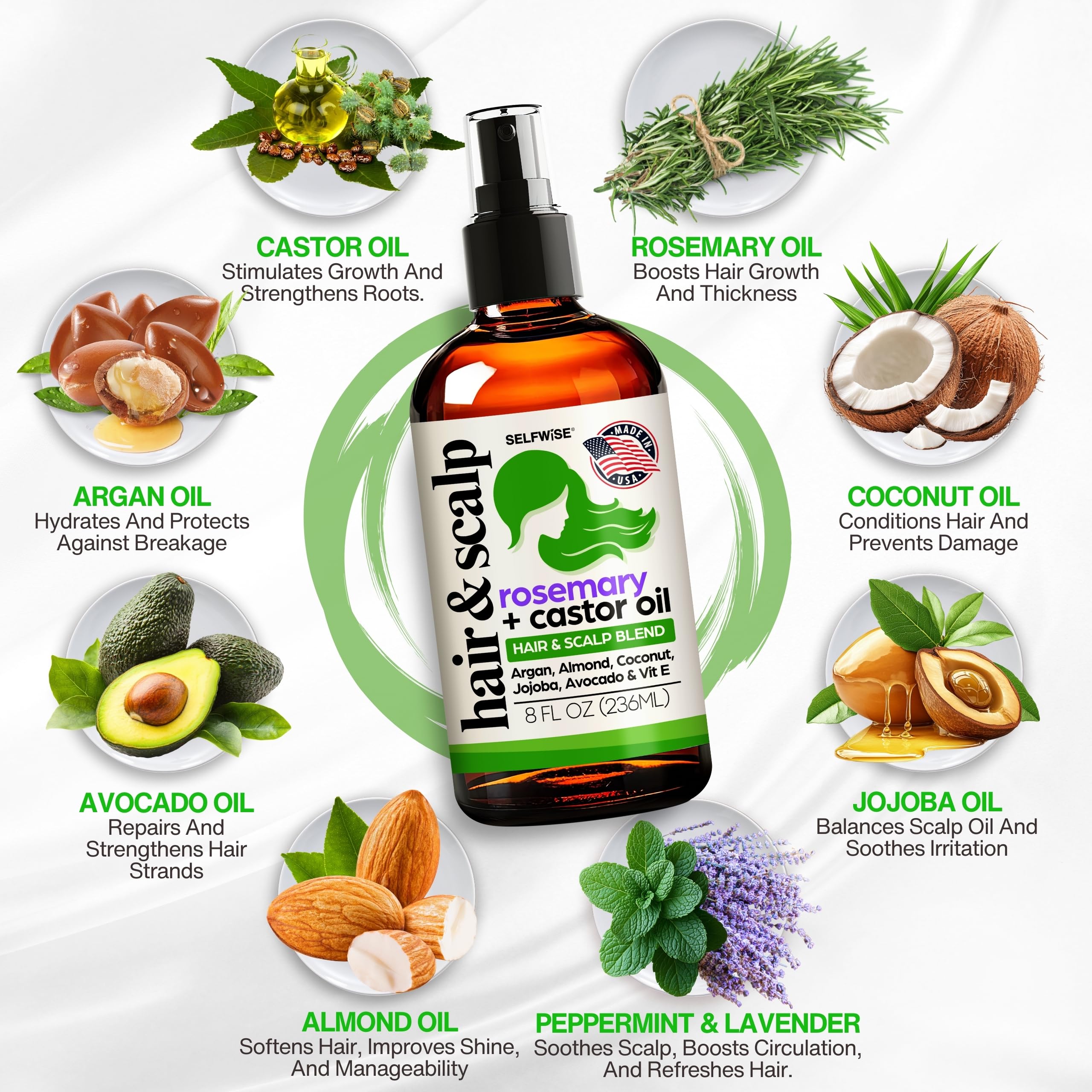SELFWISE Organic Rosemary Oil for Hair Growth with 10-Oil Upgrade – 8oz