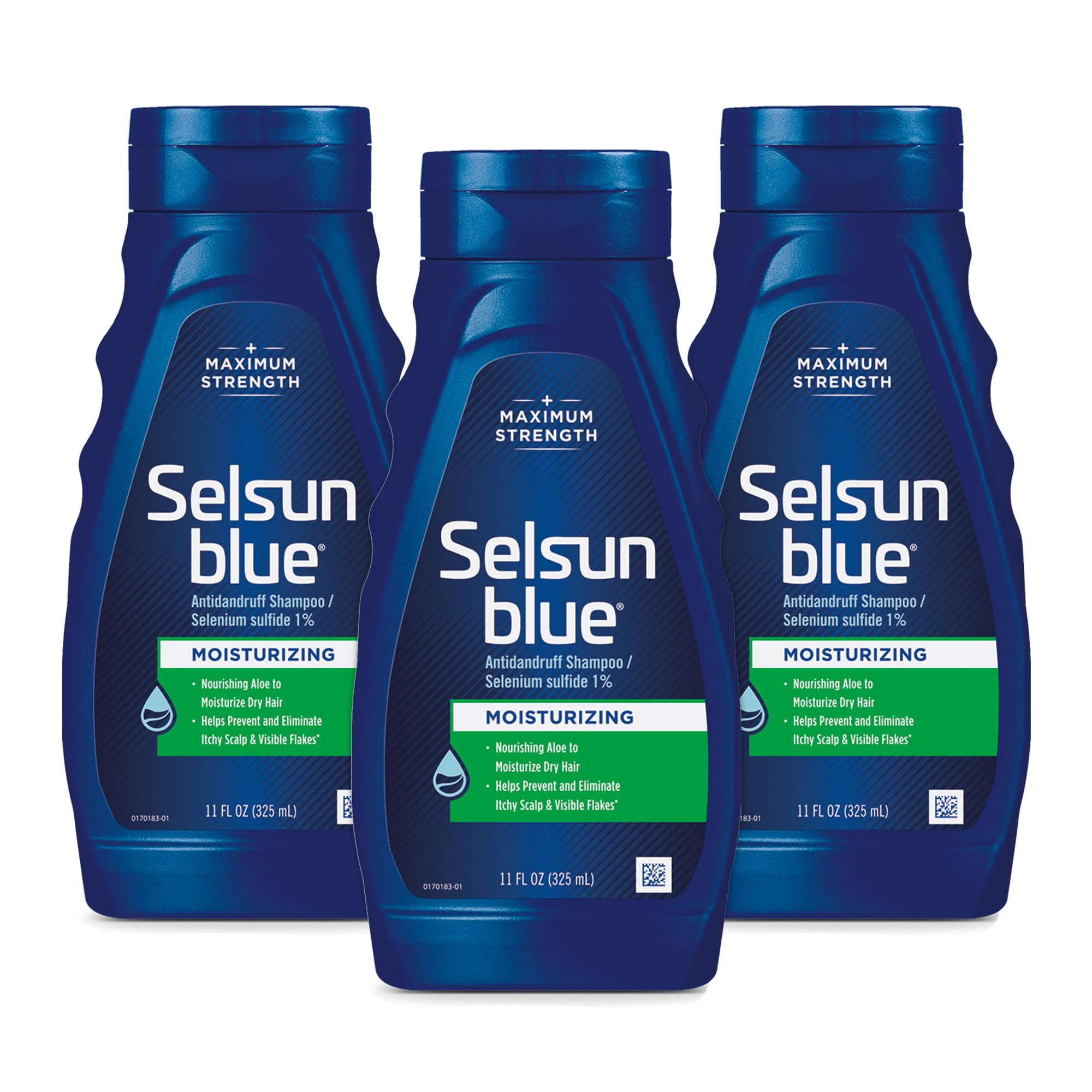 Selsun Blue Moisturizing Anti-Dandruff Shampoo with Aloe – 11 oz (1% Selenium Sulfide) Pack of 3