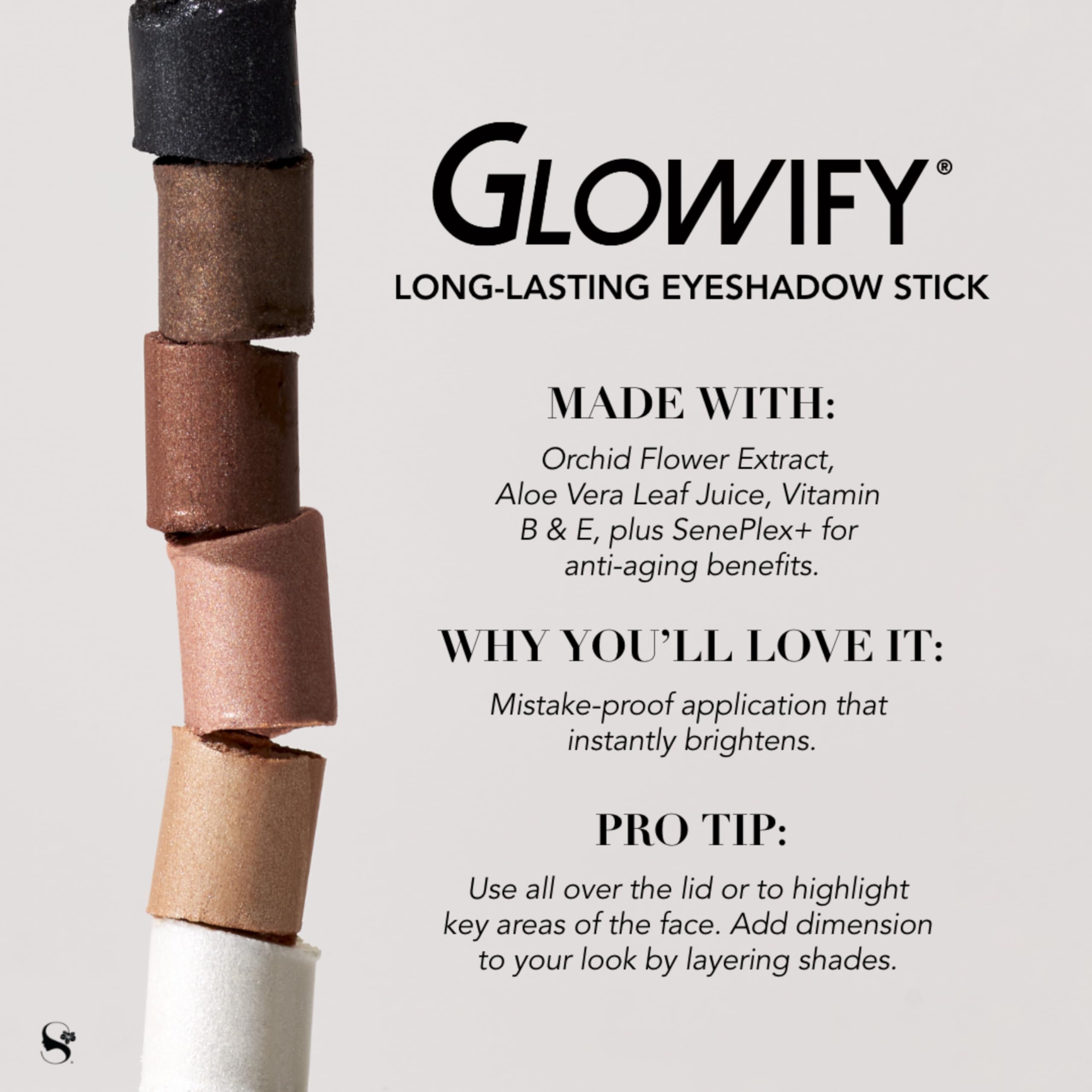 SeneGence Glowify Long-Lasting Eyeshadow Stick in Champagne | Multi-Use Highlighter for Eyes, Cheeks, Brow Bone