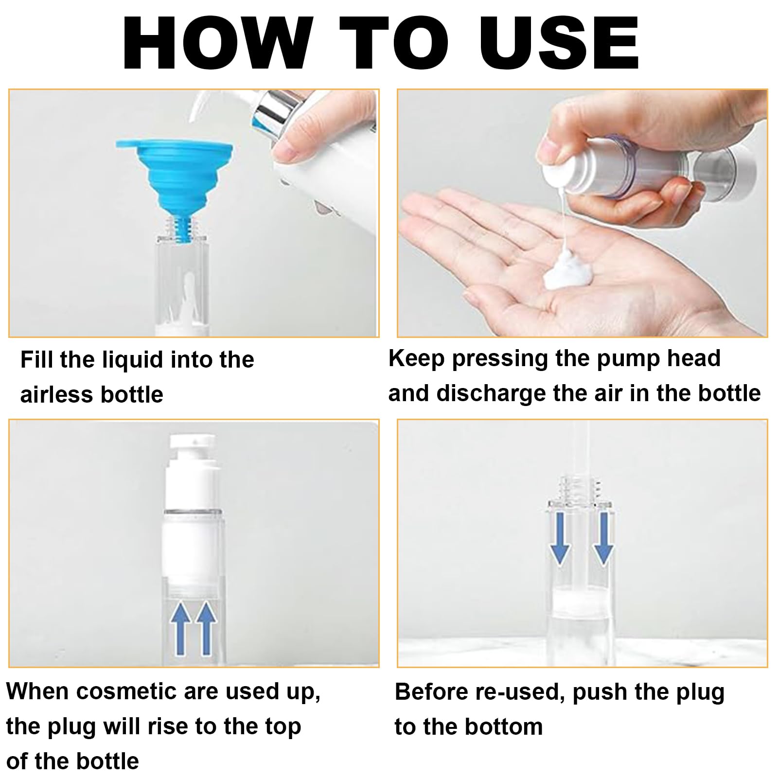SENENQU 40-Pack 50ml Airless Pump Bottles – Refillable Travel Containers for Foundation, Moisturizer, Shampoo