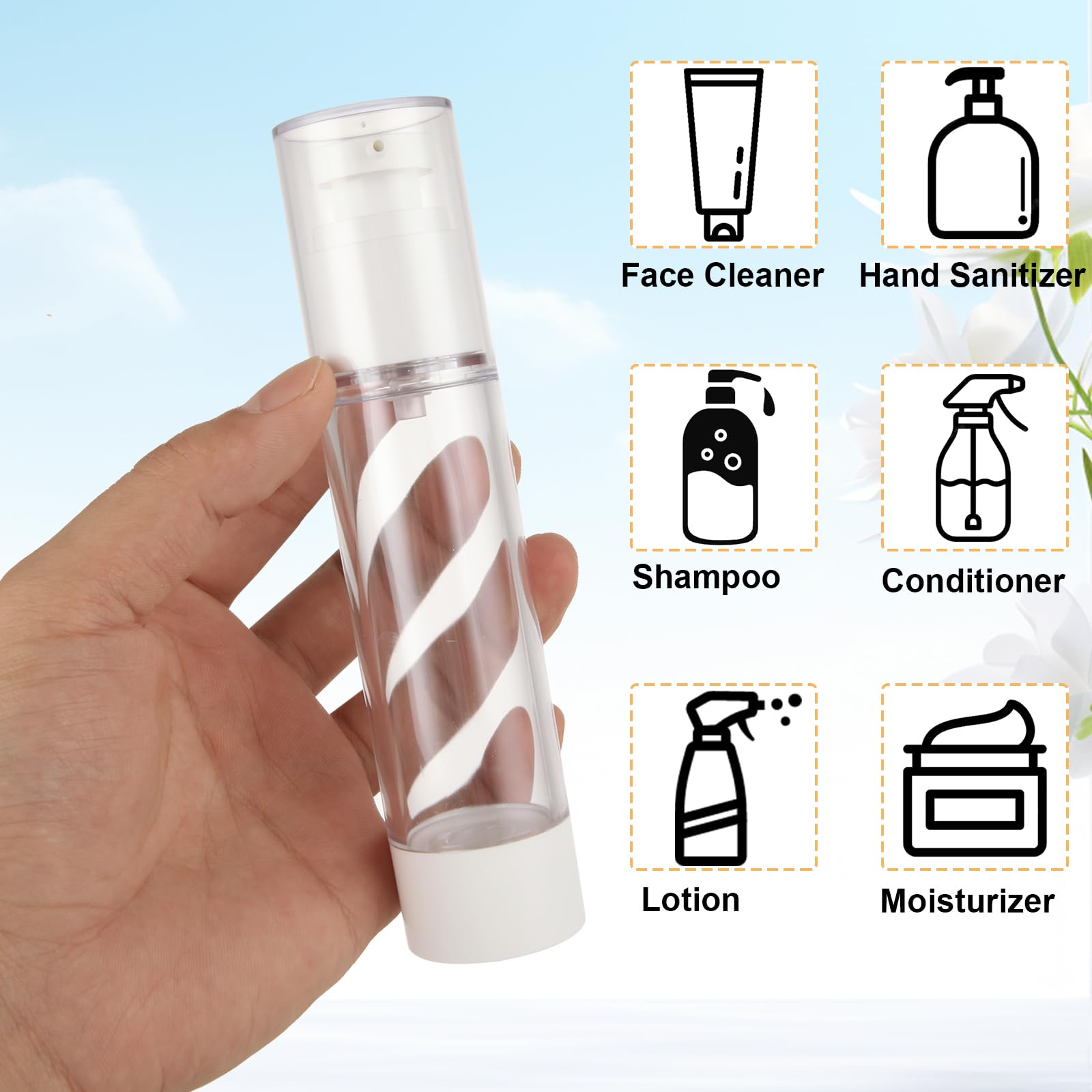 SENENQU 40-Pack 50ml Airless Pump Bottles – Refillable Travel Containers for Foundation, Moisturizer, Shampoo