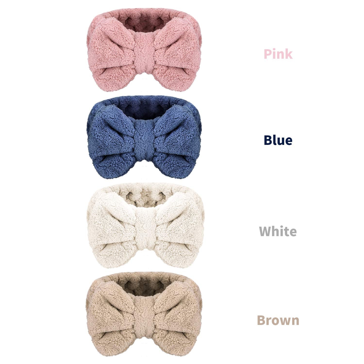 Senkary 4 Pack Makeup Spa Headbands – Soft Microfiber Bow Headbands for Face & Skincare