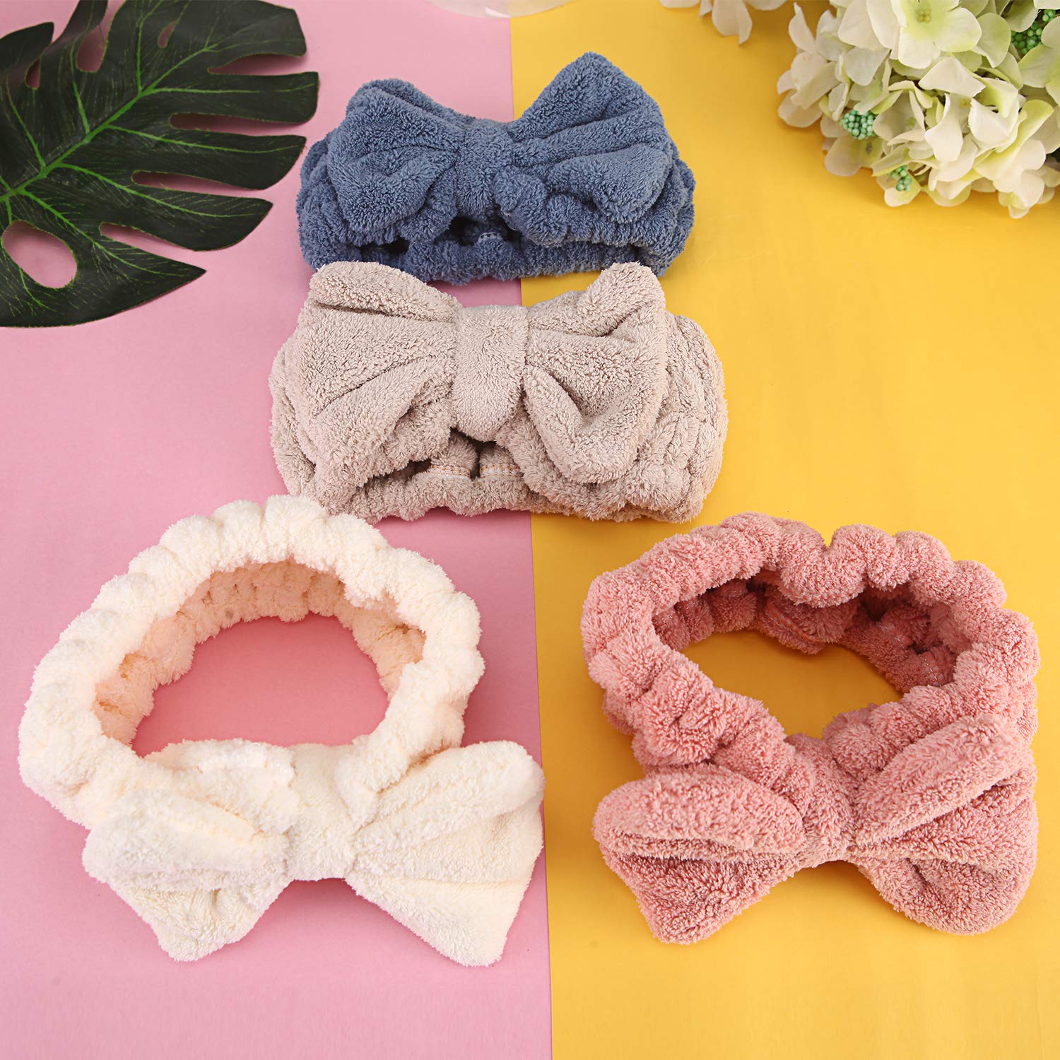 Senkary 4 Pack Makeup Spa Headbands – Soft Microfiber Bow Headbands for Face & Skincare