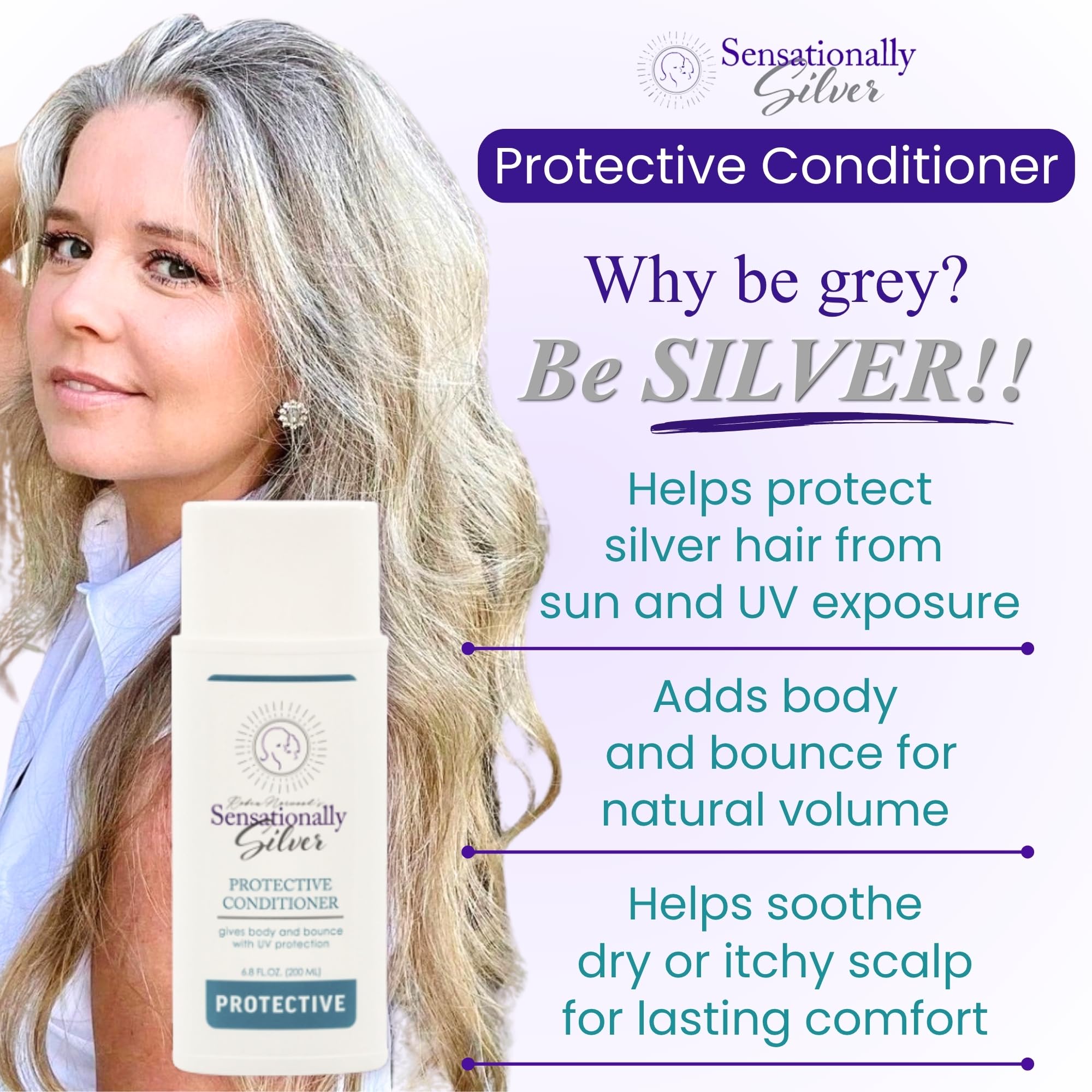 Robin Norwood's Sensationally Silver Protective Conditioner – UV Defense for Gray Hair (6.8 oz)