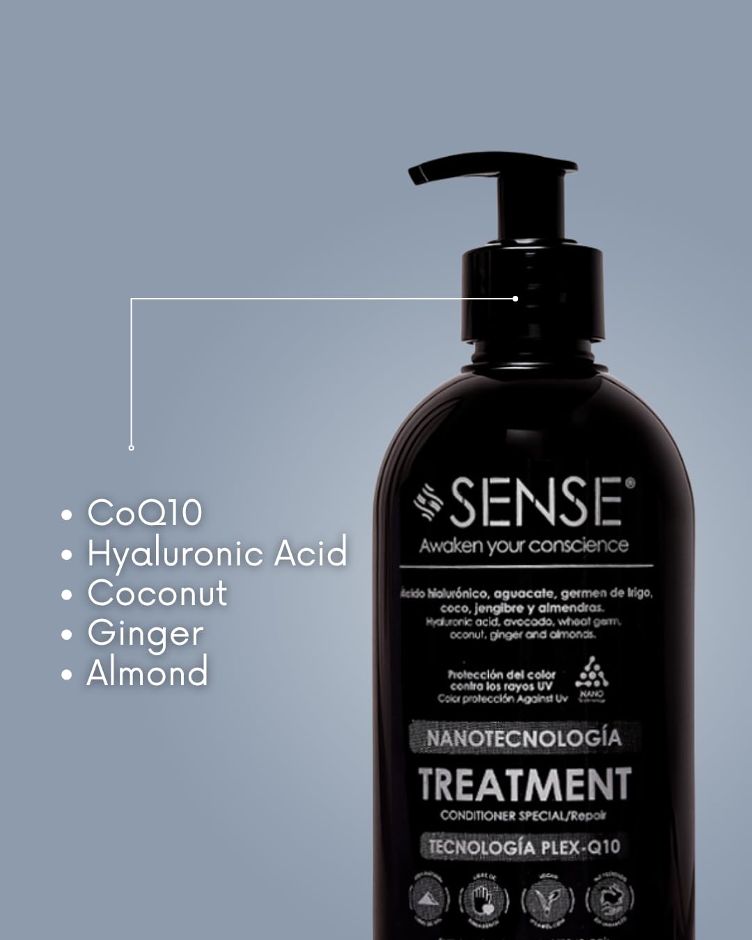 Sense Awaken Your Conscience Nanotech Plex Repair Conditioner – Bond Restoration with Hyaluronic Acid, Coconut & Q10 – Color-Safe