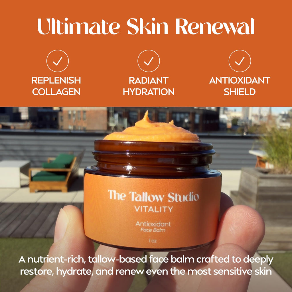 The Tallow Studio Antioxidant Tallow Face Balm – Grass-Fed & Organic, Handmade (2 oz)