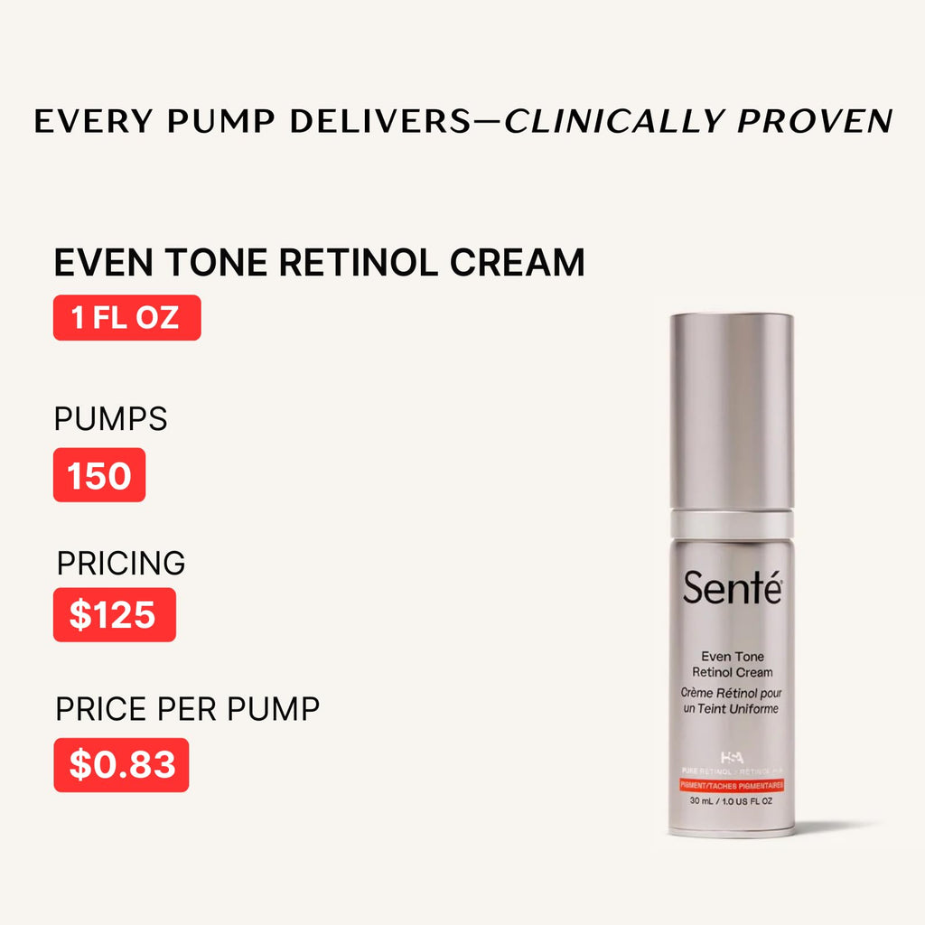 Senté Even Tone Retinol Cream – 0.5% Retinol with HSA & Skin-Firming DSA, 1 oz