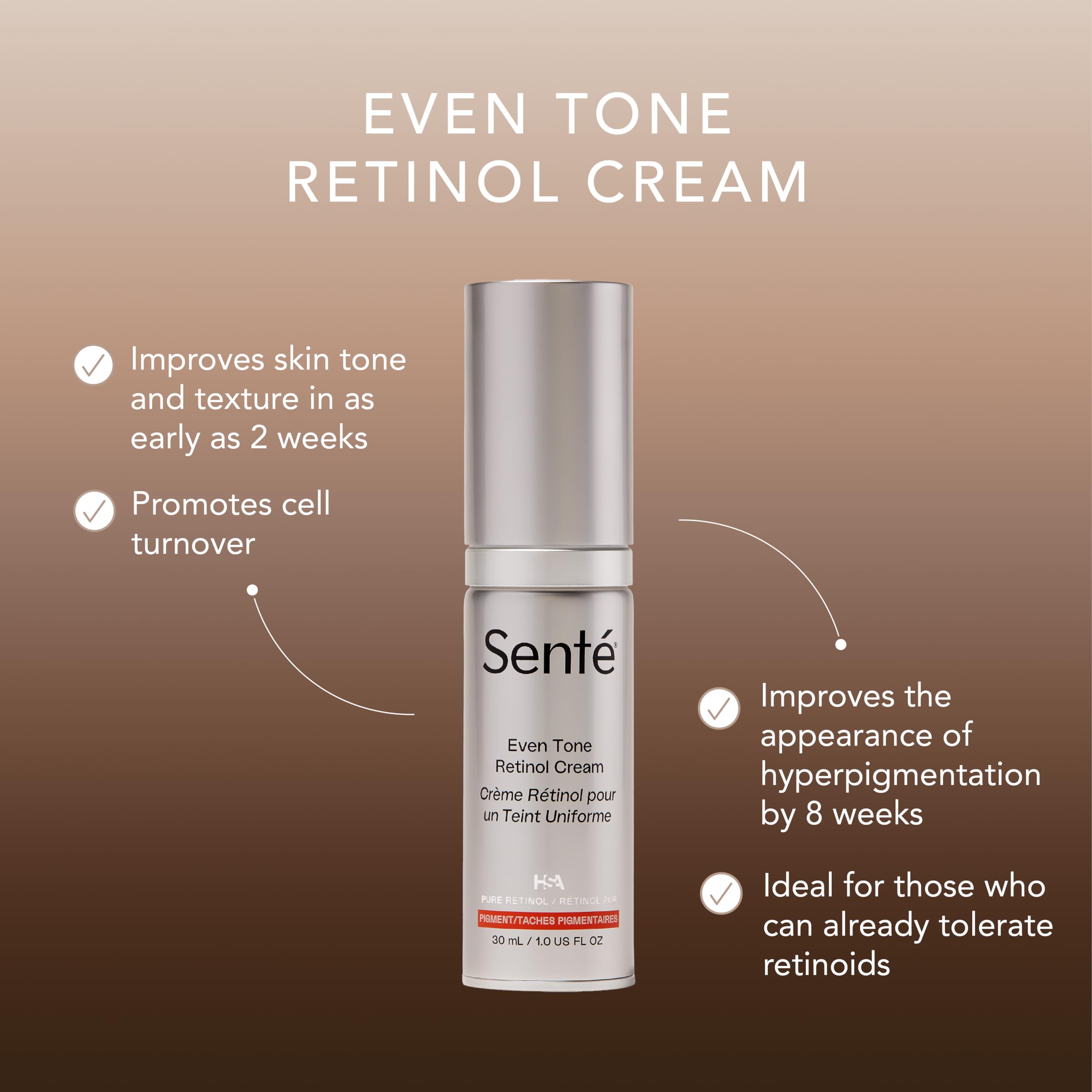 Senté Even Tone Retinol Cream – 0.5% Retinol with HSA & Skin-Firming DSA, 1 oz