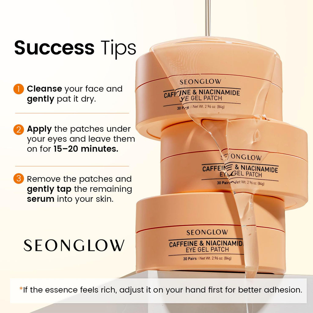 SEONGLOW Caffeine Under Eye Patches – 30 Pairs | Brighten & Hydrate