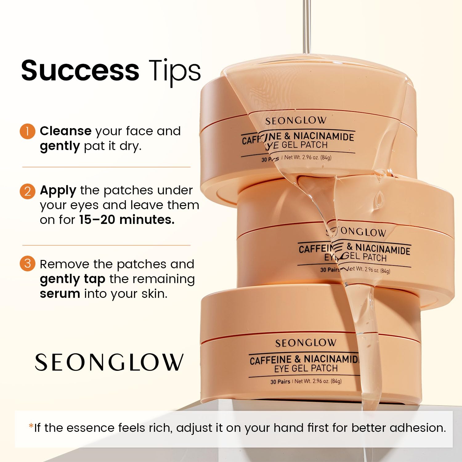 SEONGLOW Caffeine Under Eye Patches – 30 Pairs | Brighten & Hydrate