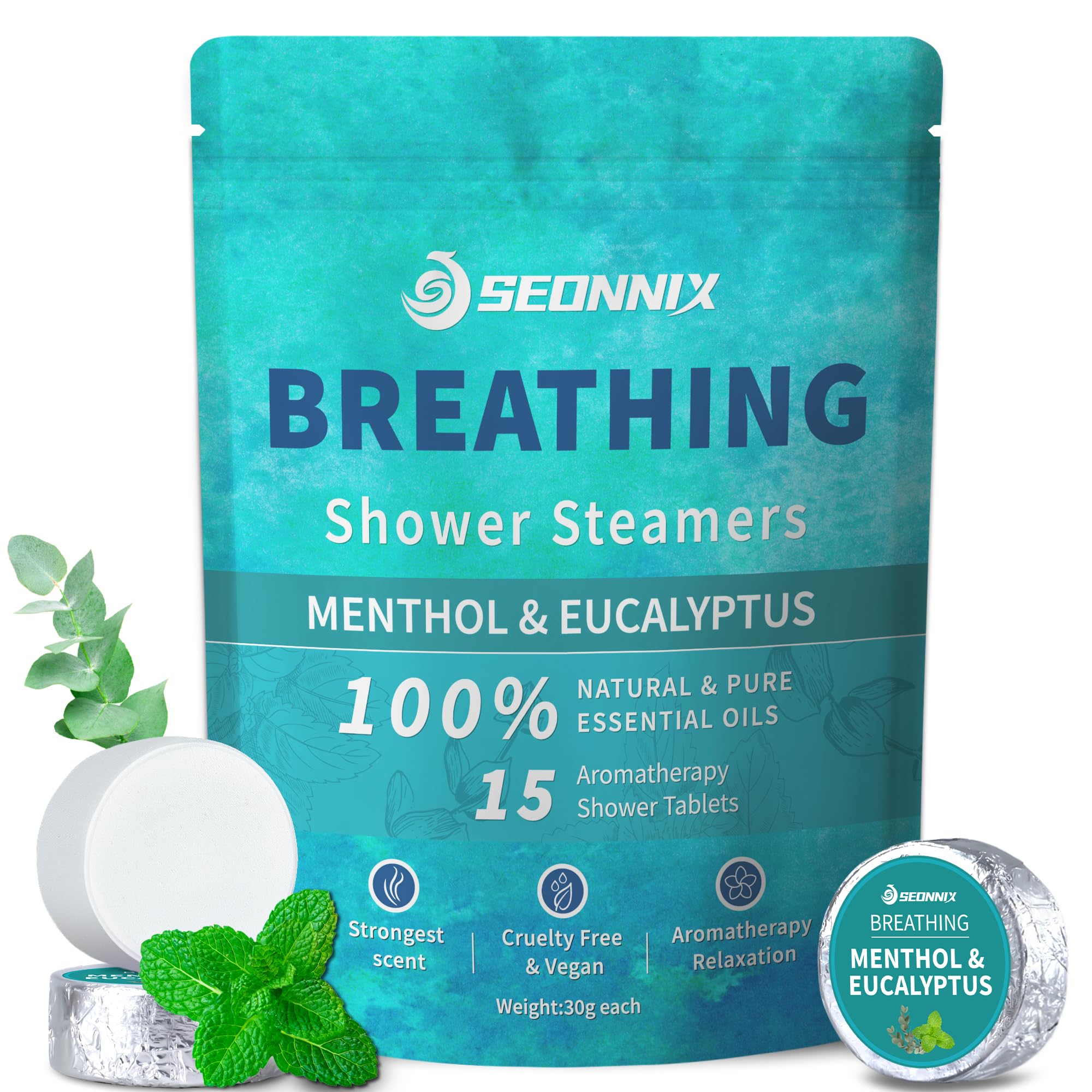 SEONNIX Shower Steamers Aromatherapy 15 Pack – Menthol & Eucalyptus