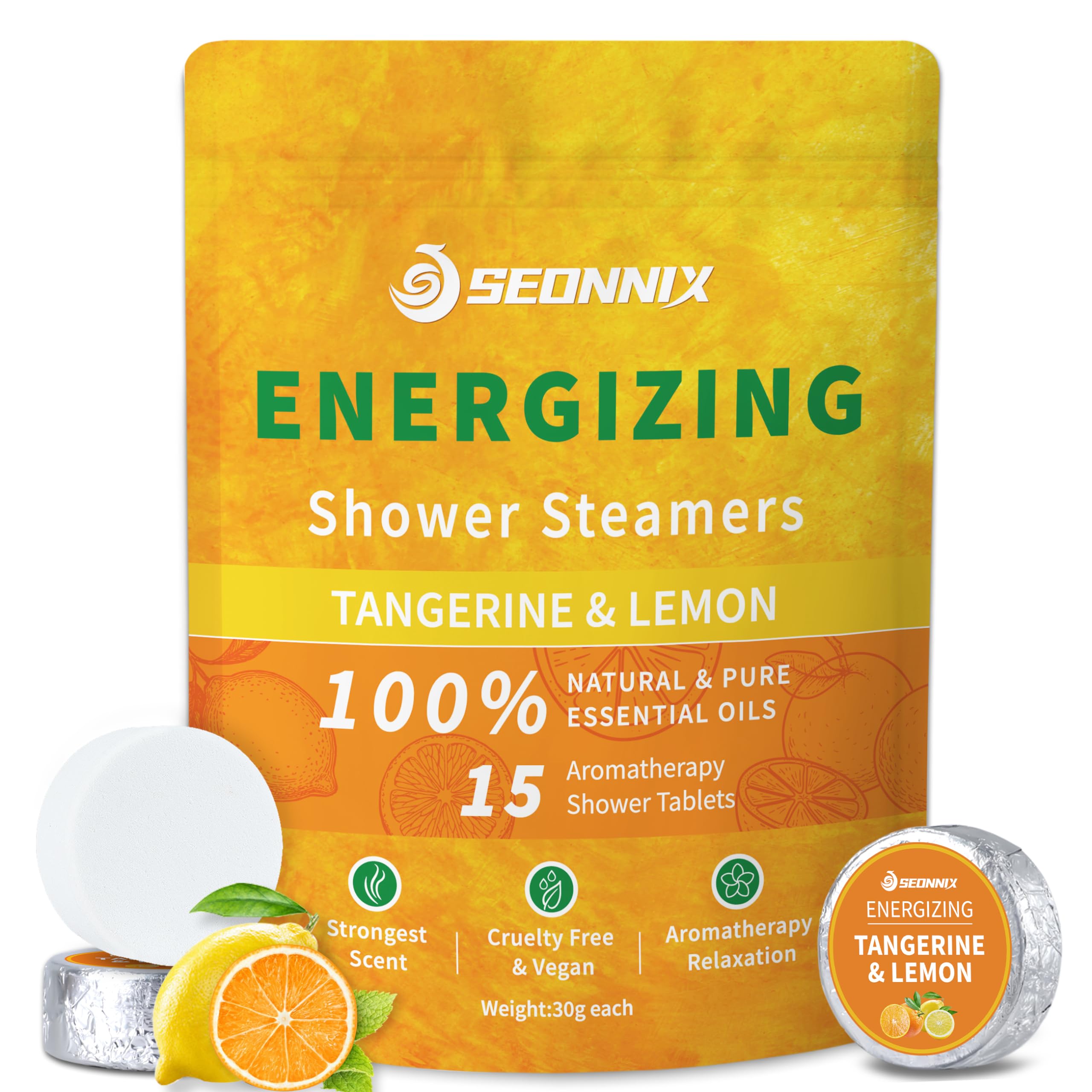 SEONNIX Shower Steamers Aromatherapy 15 Pack – Tangerine & Lemon