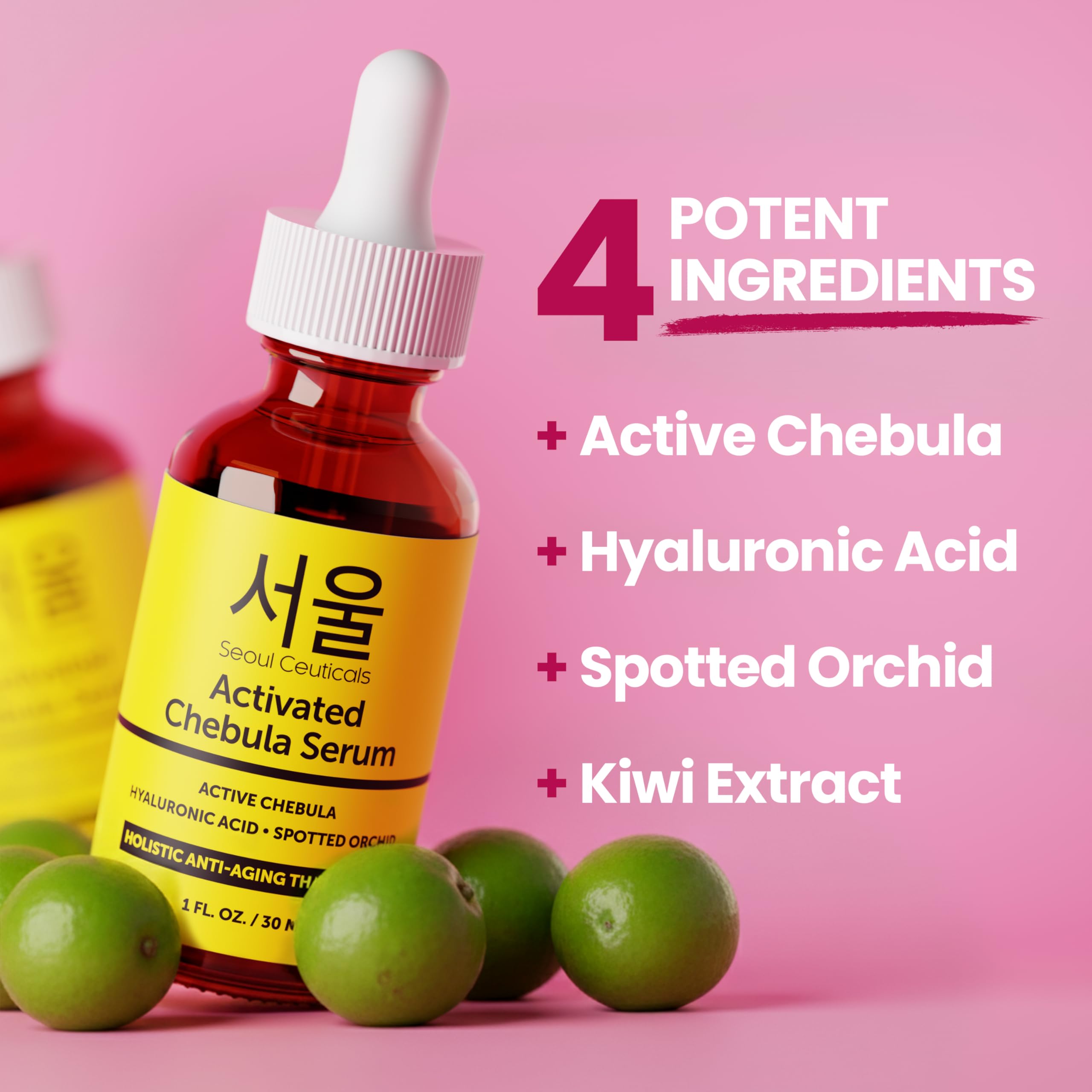 SeoulCeuticals Chebula Active Serum for Face – Hyaluronic Acid + Spotted Orchid, 1oz