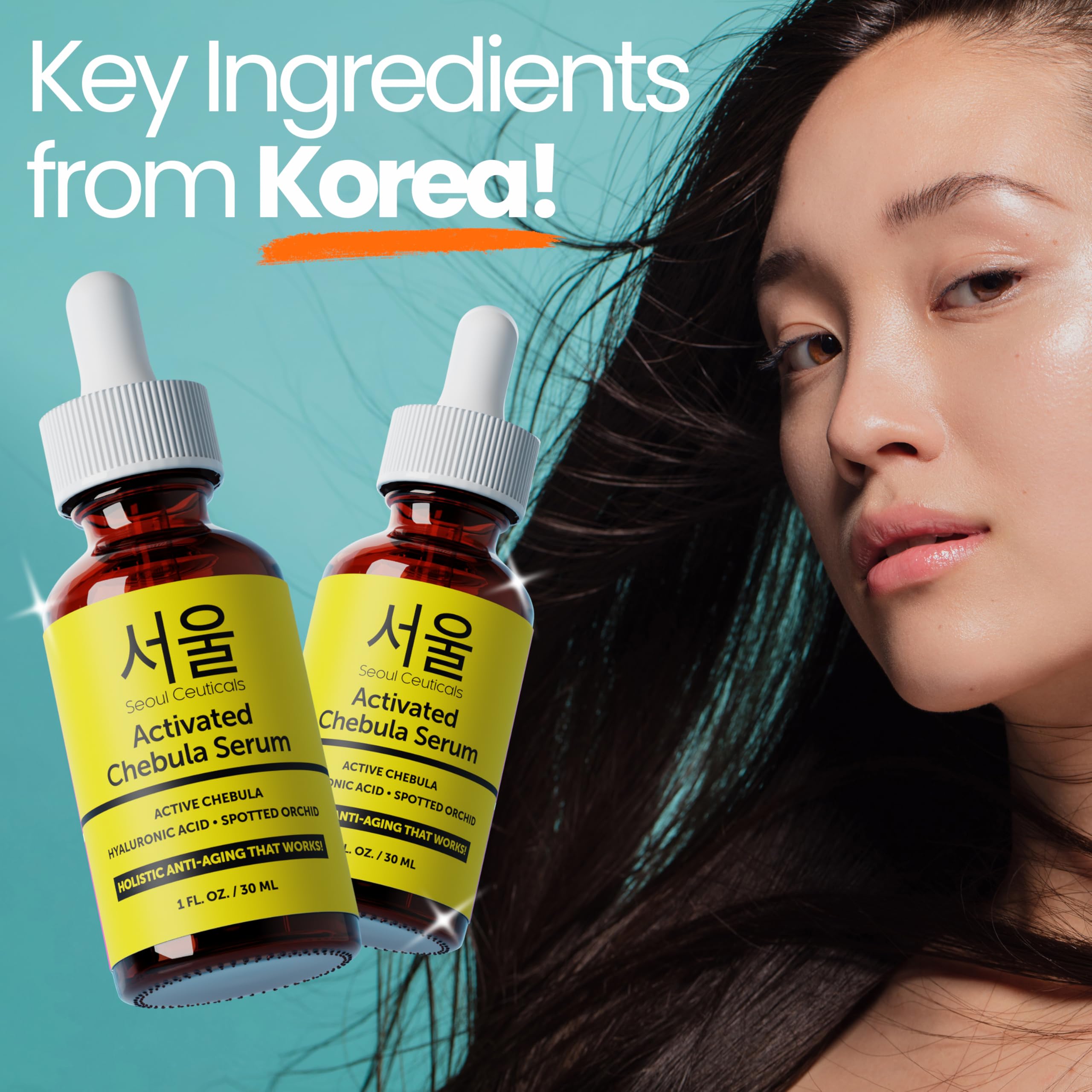 SeoulCeuticals Chebula Active Serum for Face – Hyaluronic Acid + Spotted Orchid, 1oz