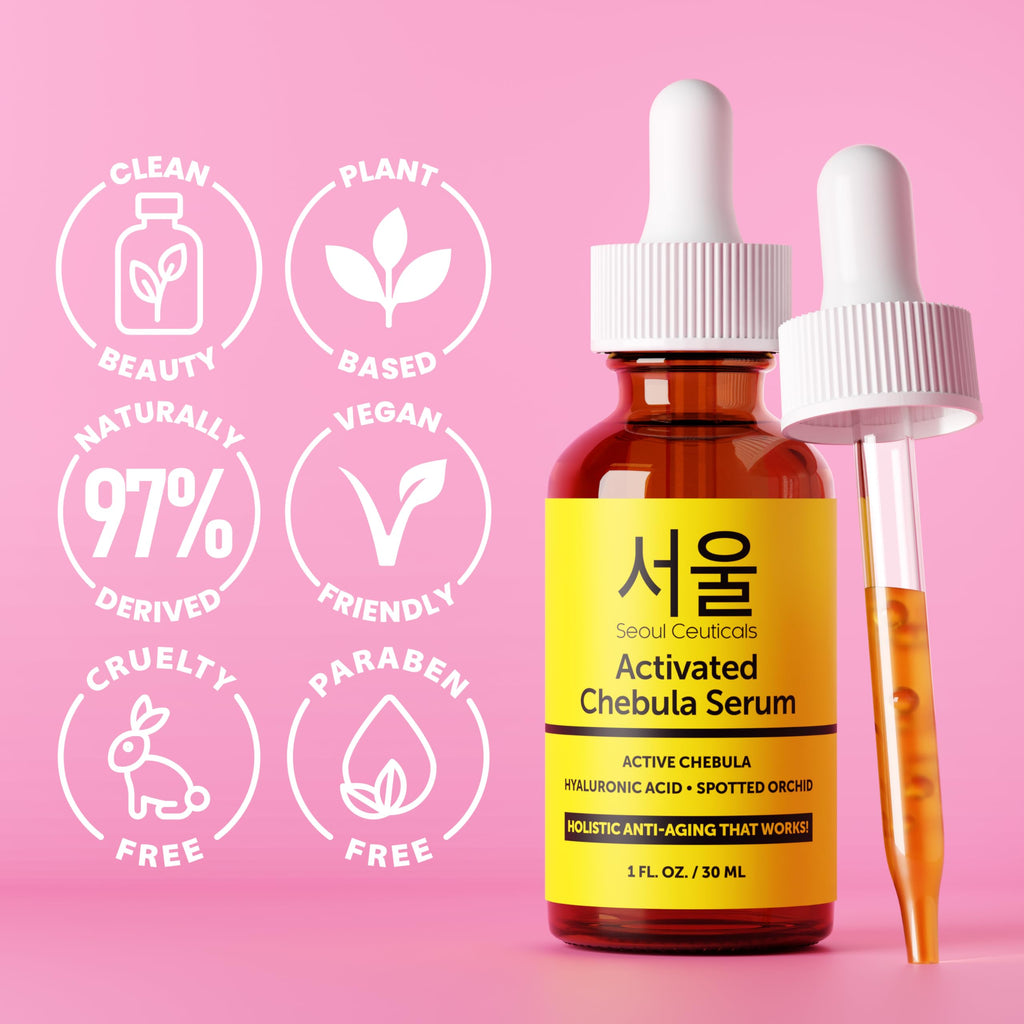 SeoulCeuticals Chebula Active Serum for Face – Hyaluronic Acid + Spotted Orchid, 1oz