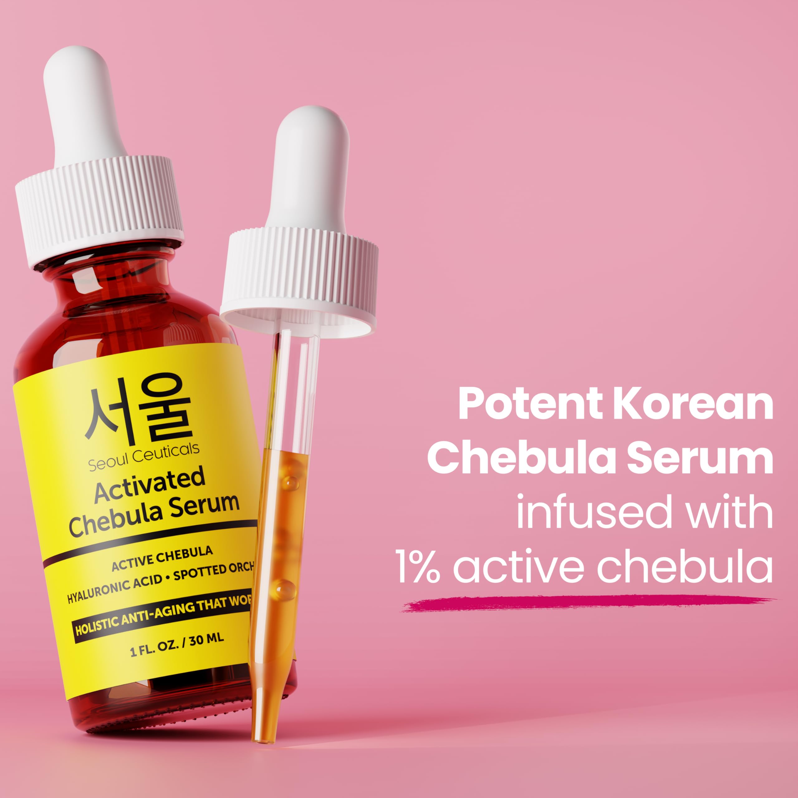 SeoulCeuticals Chebula Active Serum for Face – Hyaluronic Acid + Spotted Orchid, 1oz