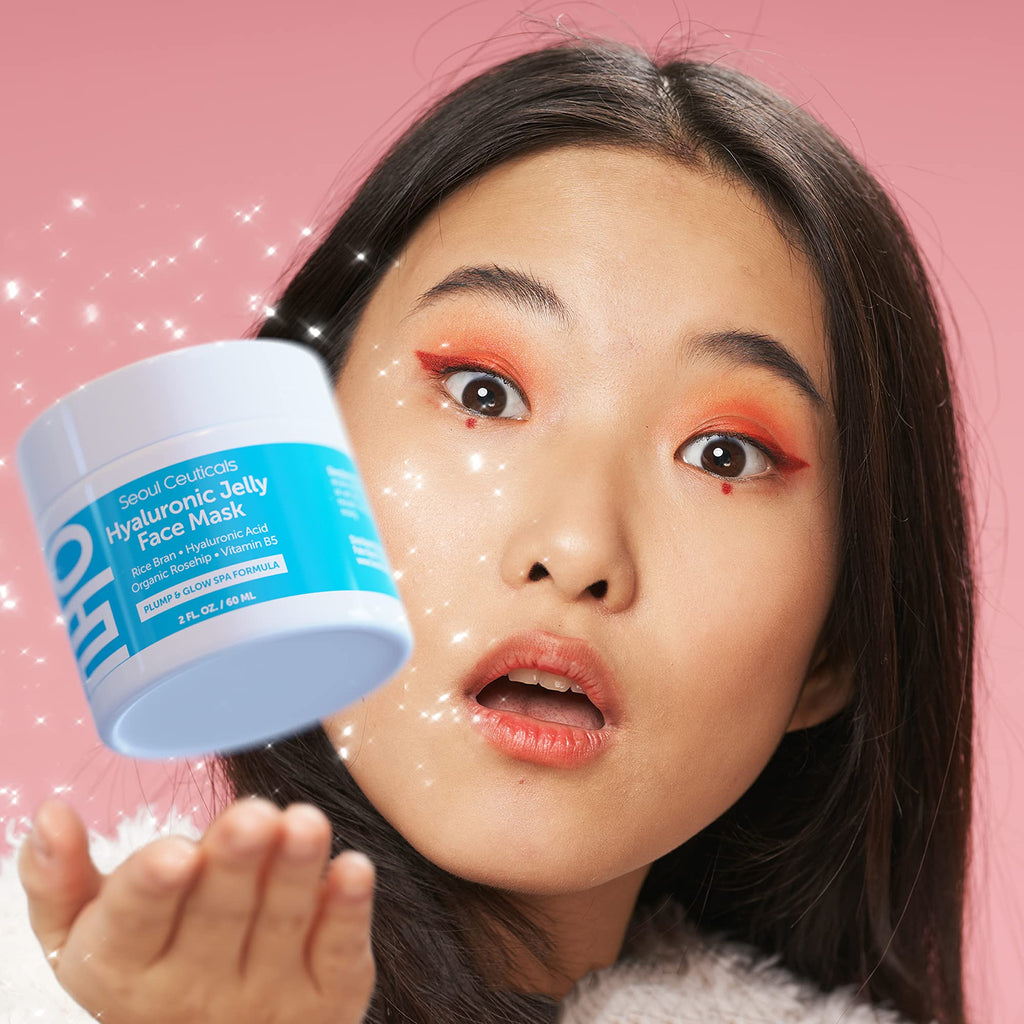 SeoulCeuticals Korean Skin Care Hyaluronic Acid Jelly Mask – Rice Bran, Vitamin B5, Rosehip (2 oz)