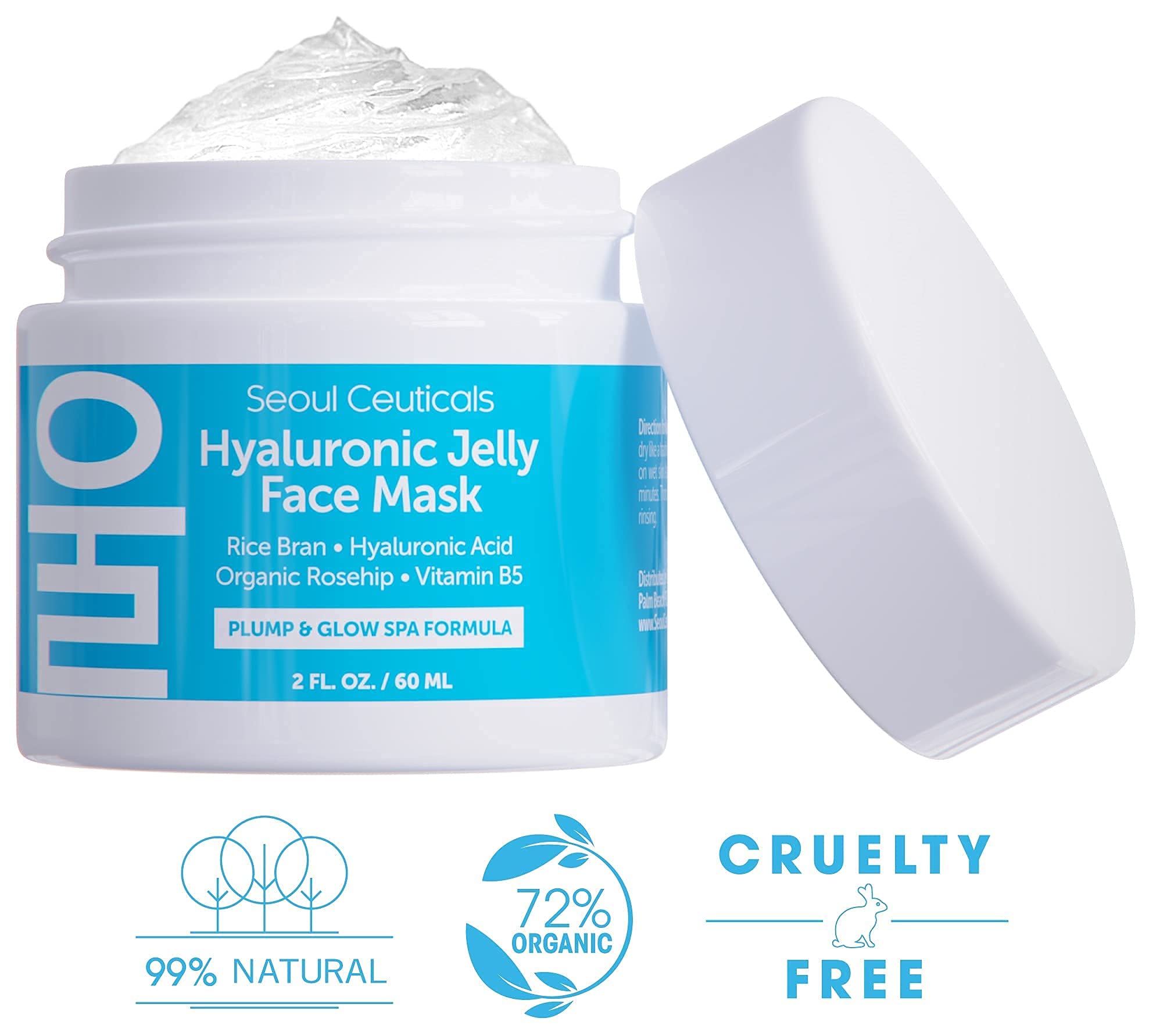 SeoulCeuticals Korean Skin Care Hyaluronic Acid Jelly Mask – Rice Bran, Vitamin B5, Rosehip (2 oz)
