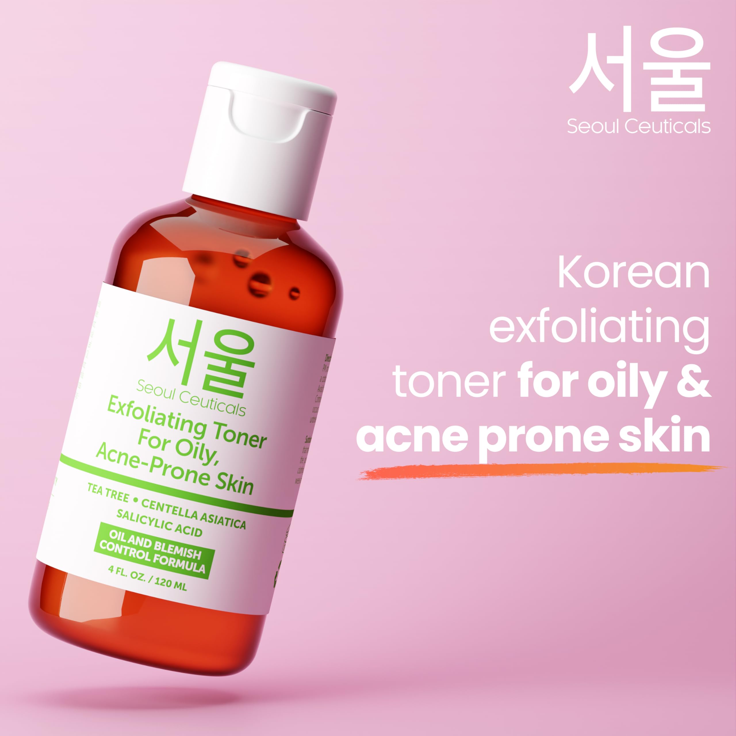 SeoulCeuticals Korean Toner for Oily Acne-Prone Skin – Tea Tree, Centella, Salicylic Acid | 4 fl oz