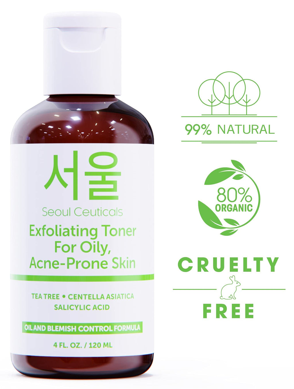 SeoulCeuticals Korean Toner for Oily Acne-Prone Skin – Tea Tree, Centella, Salicylic Acid | 4 fl oz