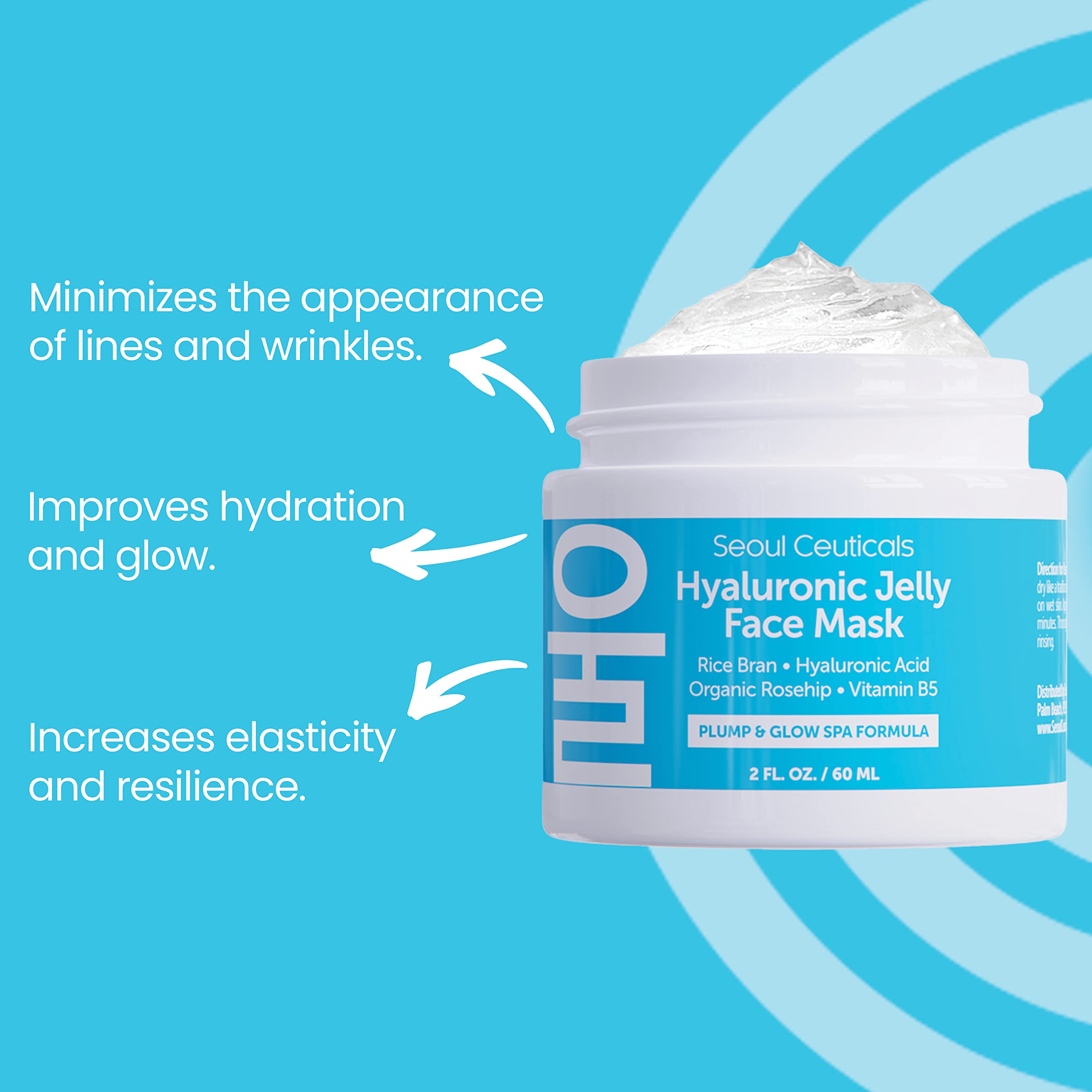 SeoulCeuticals Korean Skin Care Hyaluronic Acid Jelly Mask – Rice Bran, Vitamin B5, Rosehip (2 oz)
