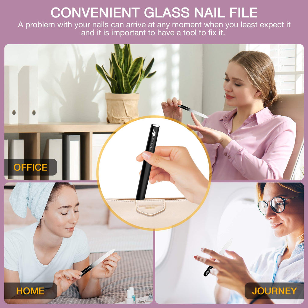 SEPHANNA Premium Crystal Glass Nail File – Double-Sided, Portable with Case (Unisex)
