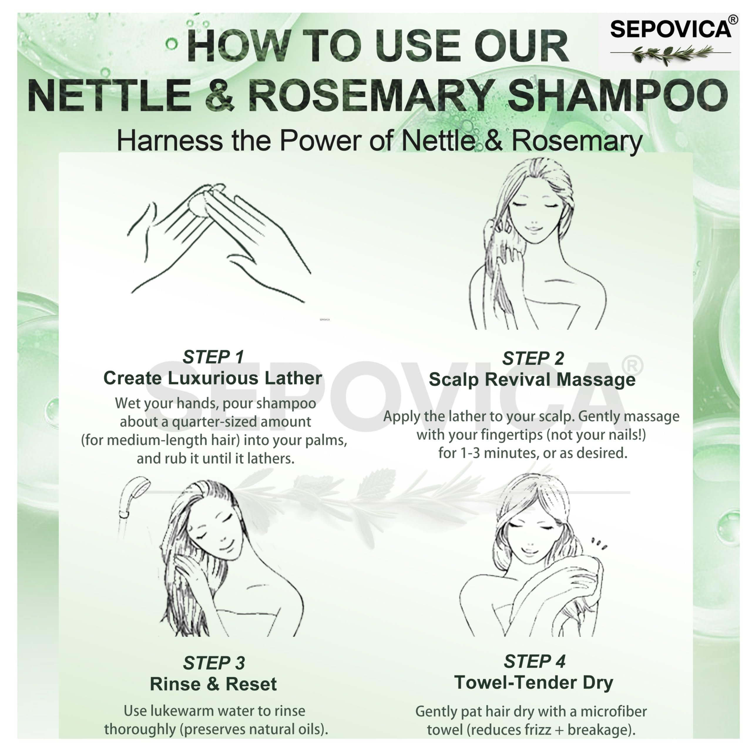 SEPOVICA Nettle & Rosemary Shampoo – Hair Growth, Thinning Hair & Oil Control | Volumizing, Paraben Free (6.76 fl oz)