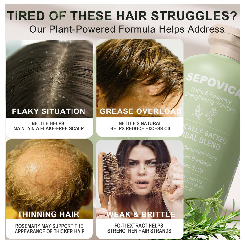 SEPOVICA Nettle & Rosemary Shampoo – Hair Growth, Thinning Hair & Oil Control | Volumizing, Paraben Free (6.76 fl oz)