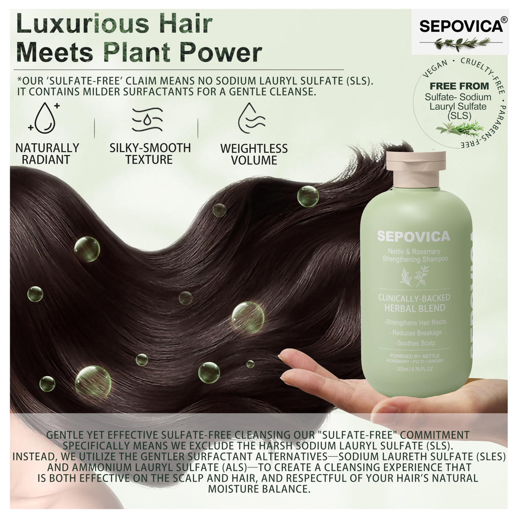 SEPOVICA Nettle & Rosemary Shampoo – Hair Growth, Thinning Hair & Oil Control | Volumizing, Paraben Free (6.76 fl oz)
