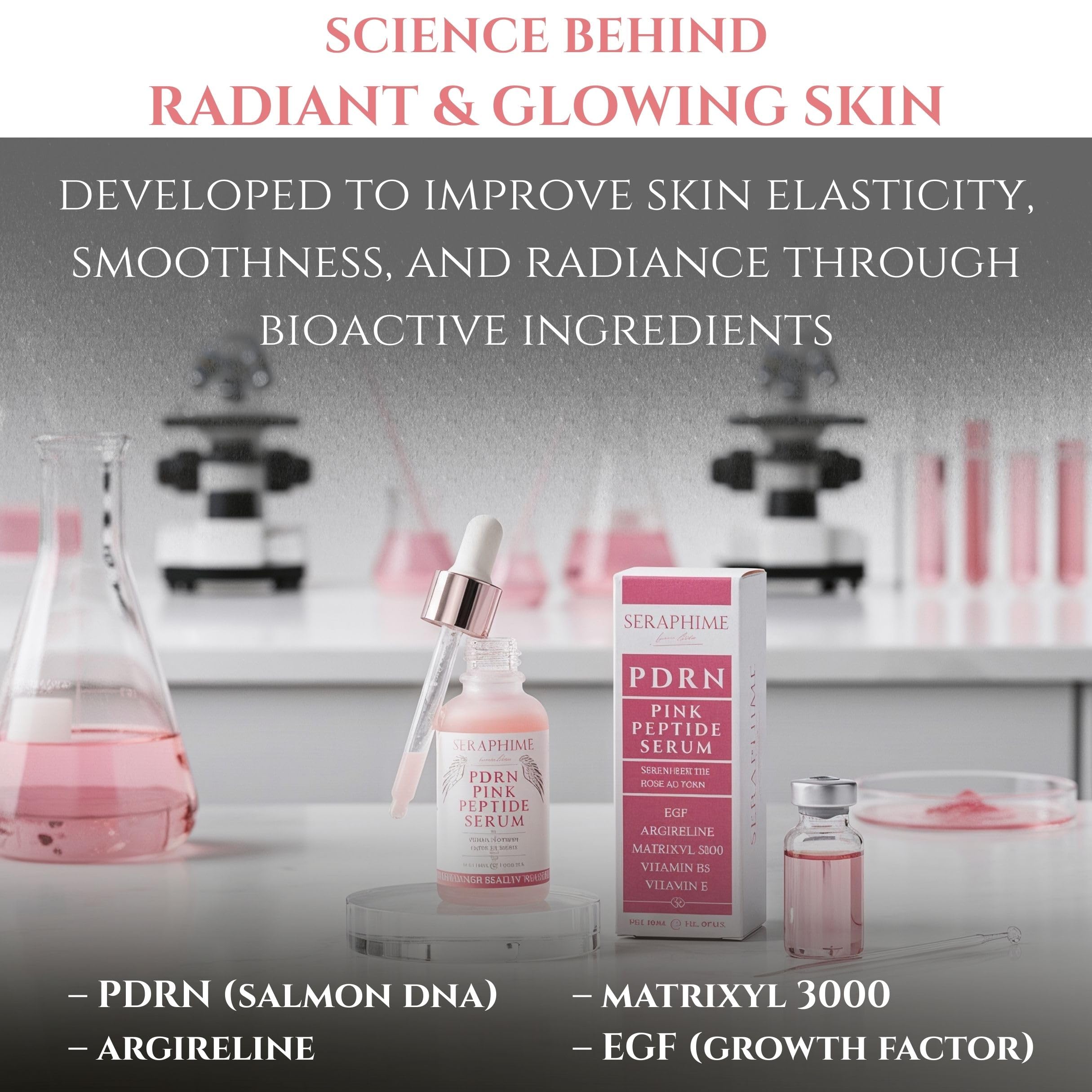 Seraphime PDRN Pink Peptide Serum – Salmon DNA, EGF, Argireline & Matrixyl 3000 for Glow and Hydration