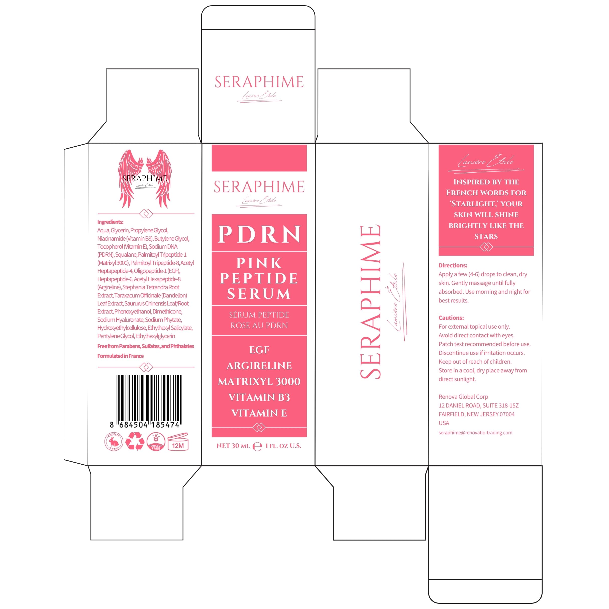 Seraphime PDRN Pink Peptide Serum – Salmon DNA, EGF, Argireline & Matrixyl 3000 for Glow and Hydration