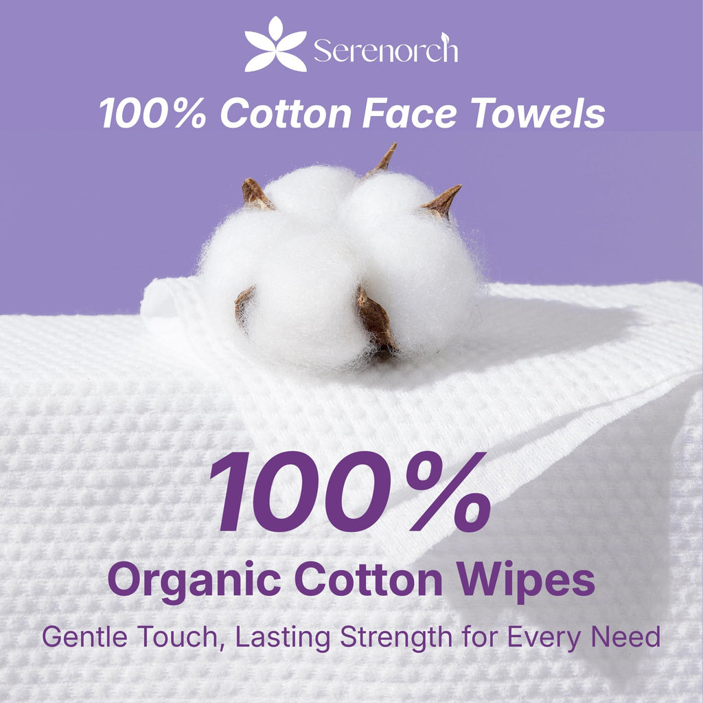 Serenorch 100% Cotton Disposable Face Towels – 120 Count, Dual-Texture, Hanging Pack