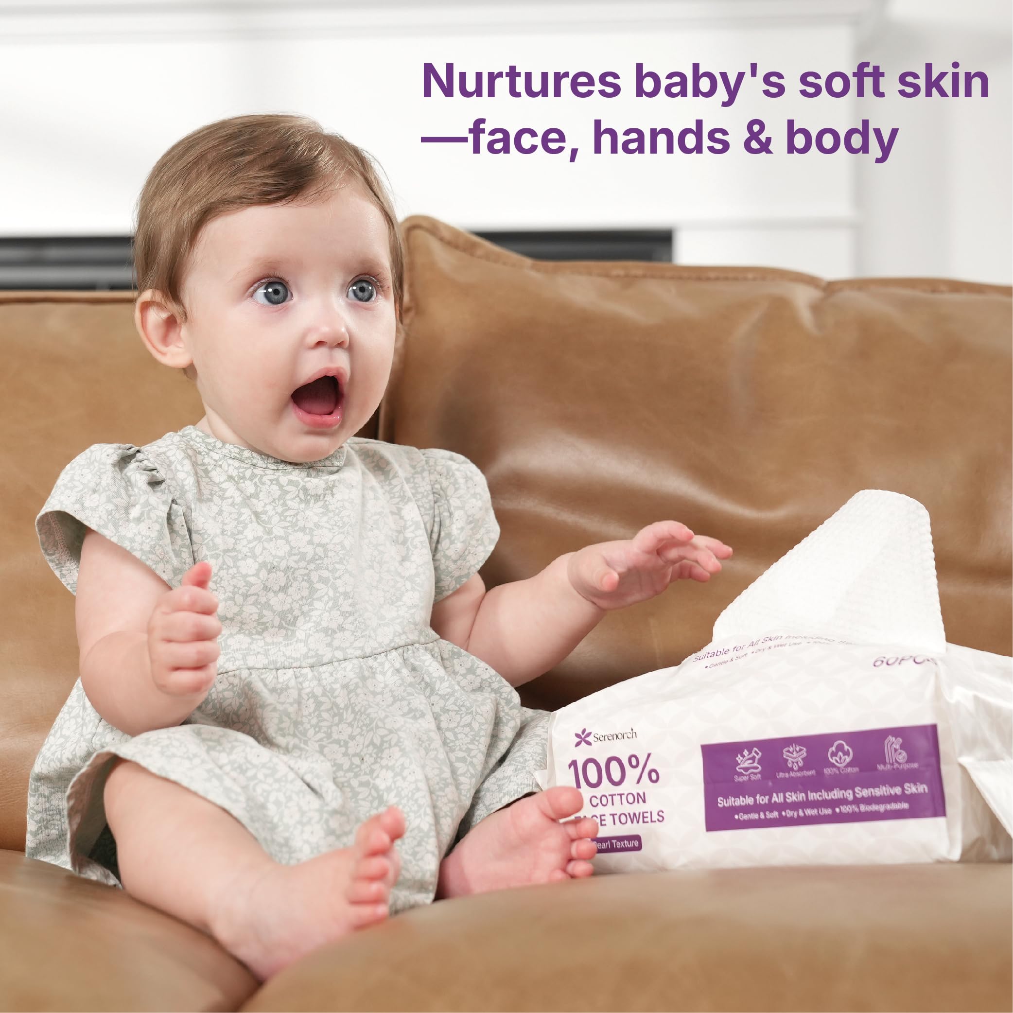 Serenorch 100% Cotton Disposable Face Towels – 120 Count, Dual-Texture, Hanging Pack