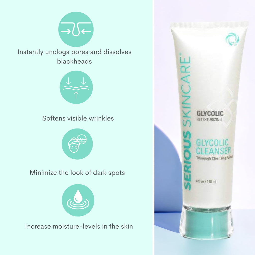 Serious Skincare Glycolic Cleanser – Daily Exfoliating Face Wash with 10% Glycolic