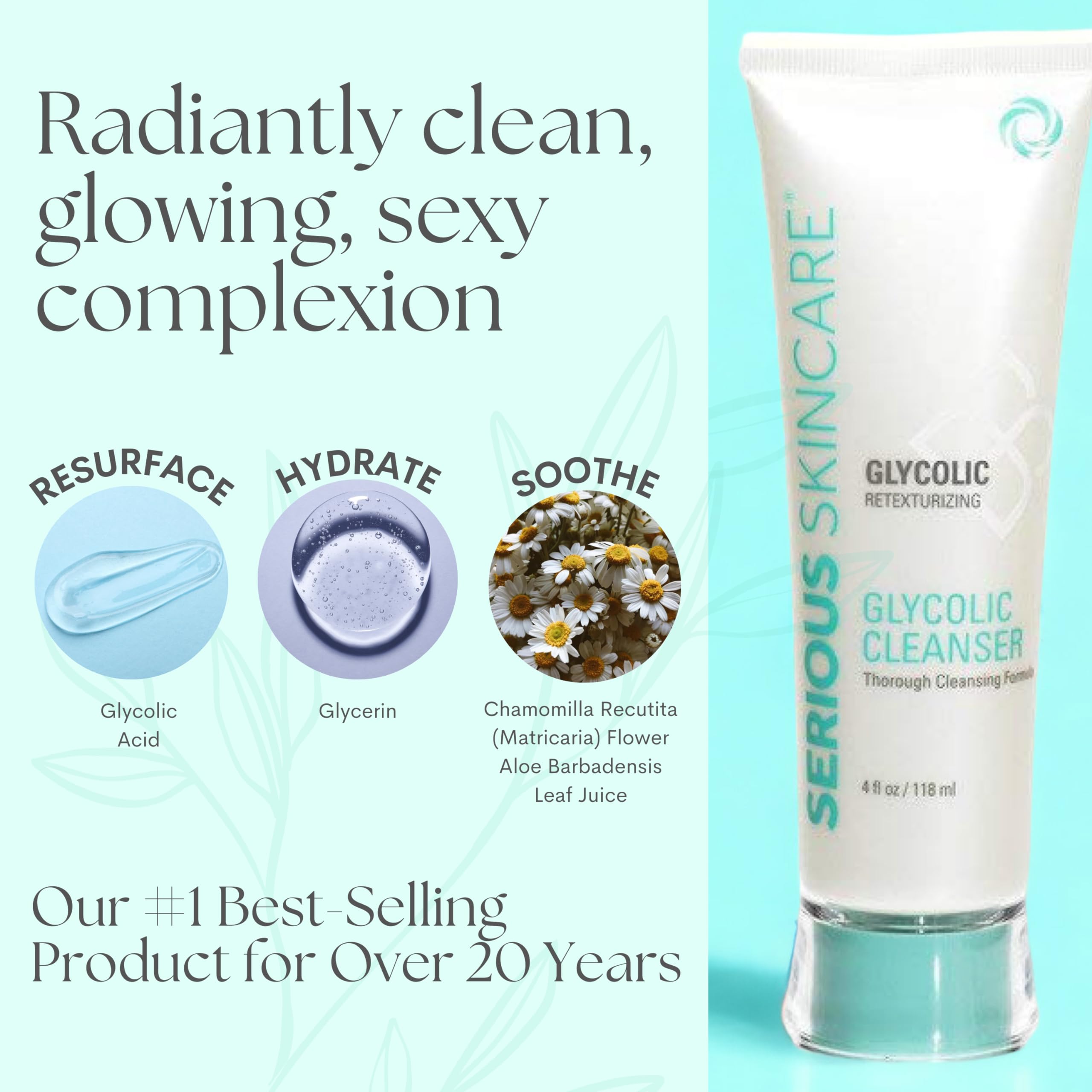 Serious Skincare Glycolic Cleanser – Daily Exfoliating Face Wash with 10% Glycolic