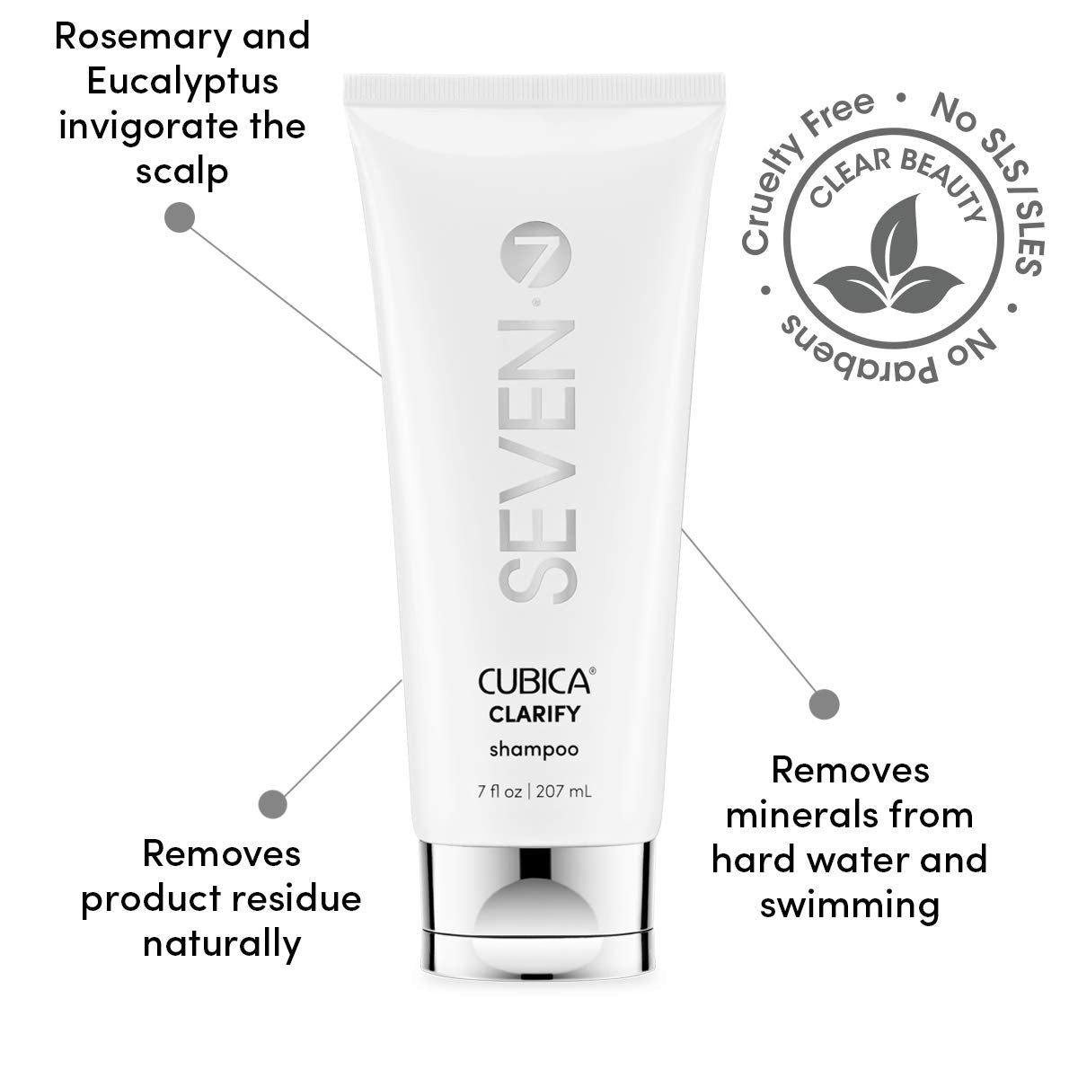 SEVEN Cubica Clarifying Shampoo – Scalp Detox, Rosemary & Eucalyptus, Sulfate Free, 32oz